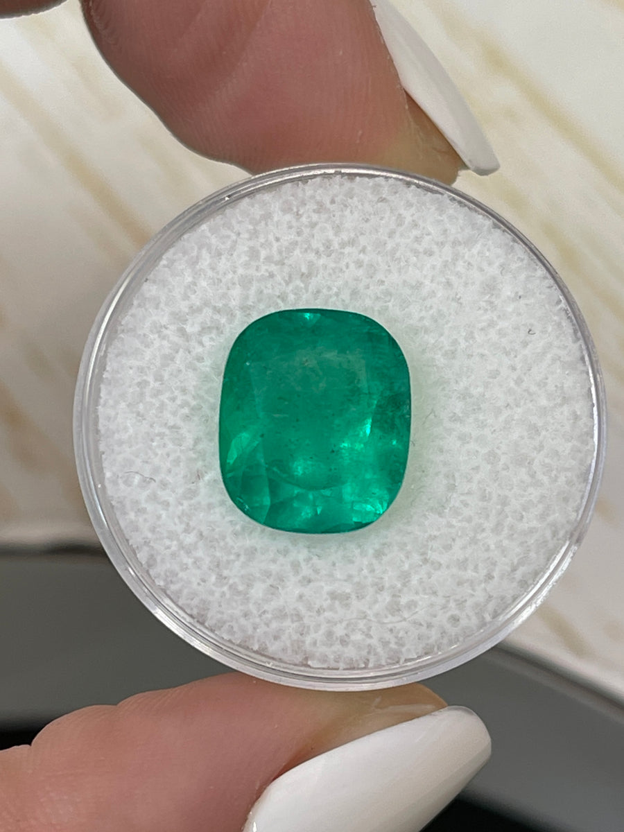 Cushion Cut 5.69 Carat Colombian Emerald - Natural Bluish Green Loose Gem