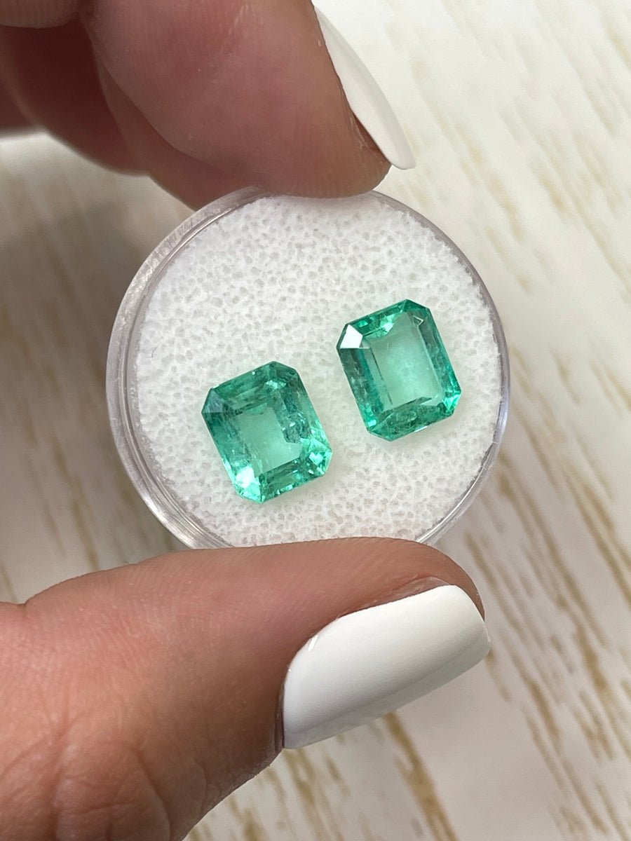 9x7.5mm Emerald Cut Colombian Emeralds - 5.38tcw - Stunning Green Gemstone Pair