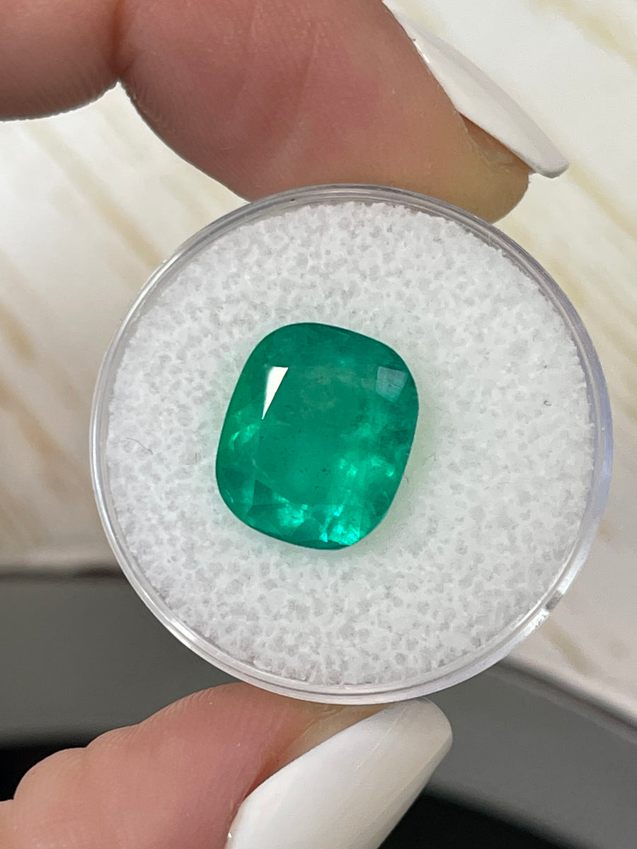 Authentic Bluish Green Colombian Emerald - Loose Gemstone, 5.69 Carat Cushion Cut