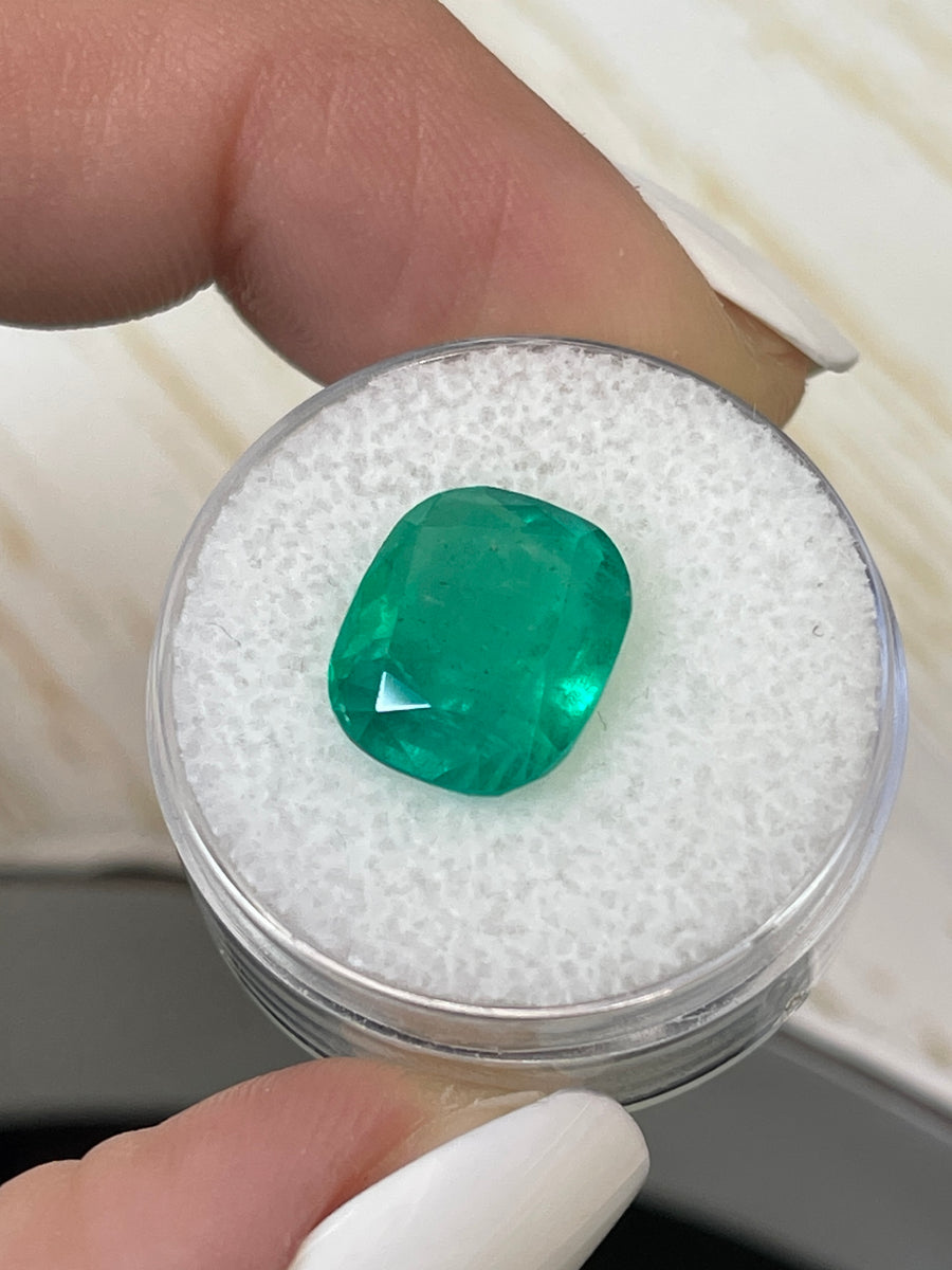 5.69 Carat Cushion-Cut Colombian Emerald - Natural Bluish Green Gemstone
