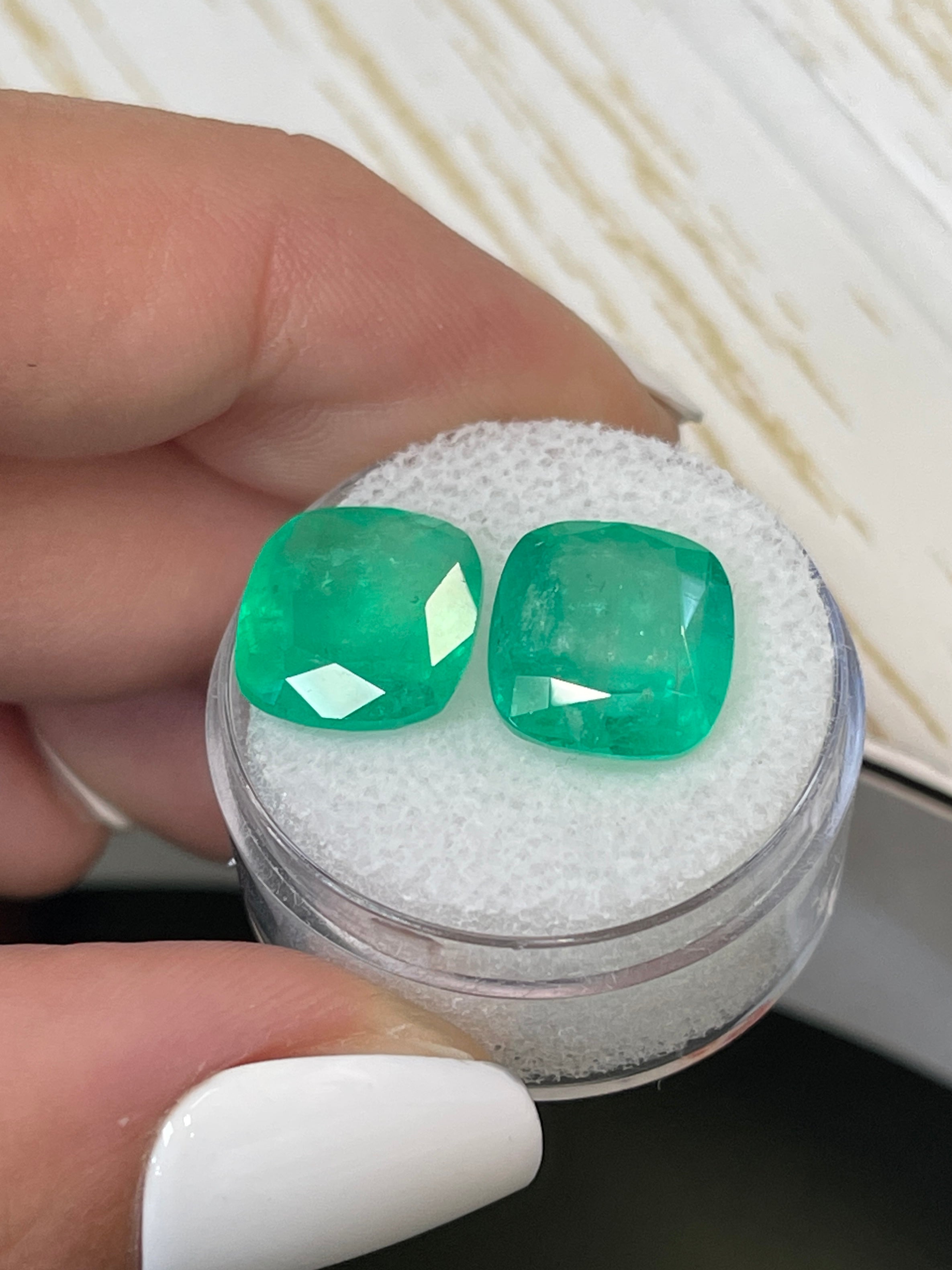 12x11mm Cushion-Cut Colombian Emerald Duo - 11.11 Total Carats