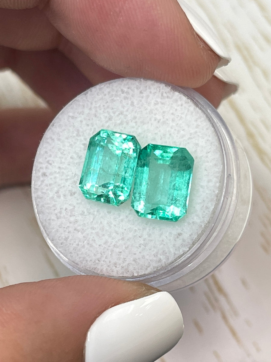 Pair of 10x8 Emerald Cut Colombian Emeralds - 6.63 Carats Total