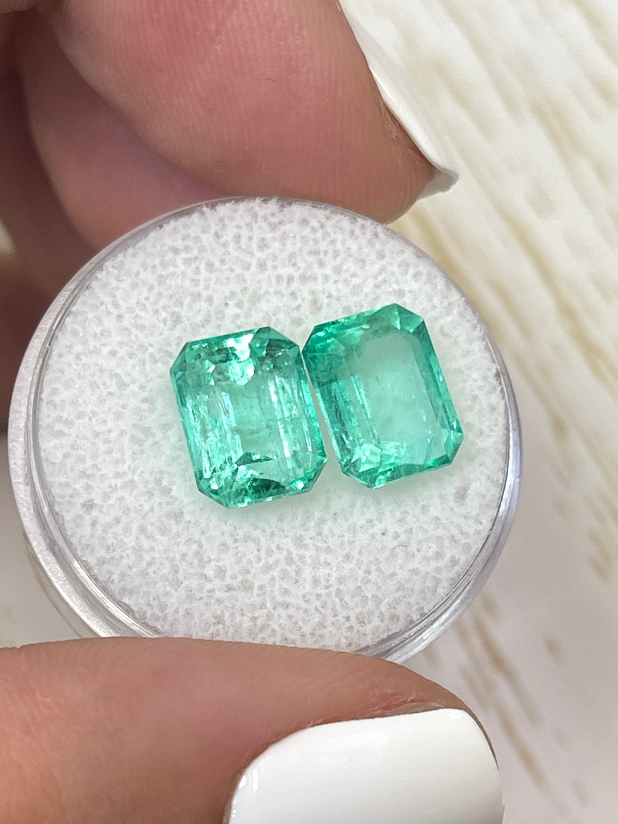 10x8 Green Loose Colombian Emeralds - Matched Pair - 6.63 Carat Total Weight