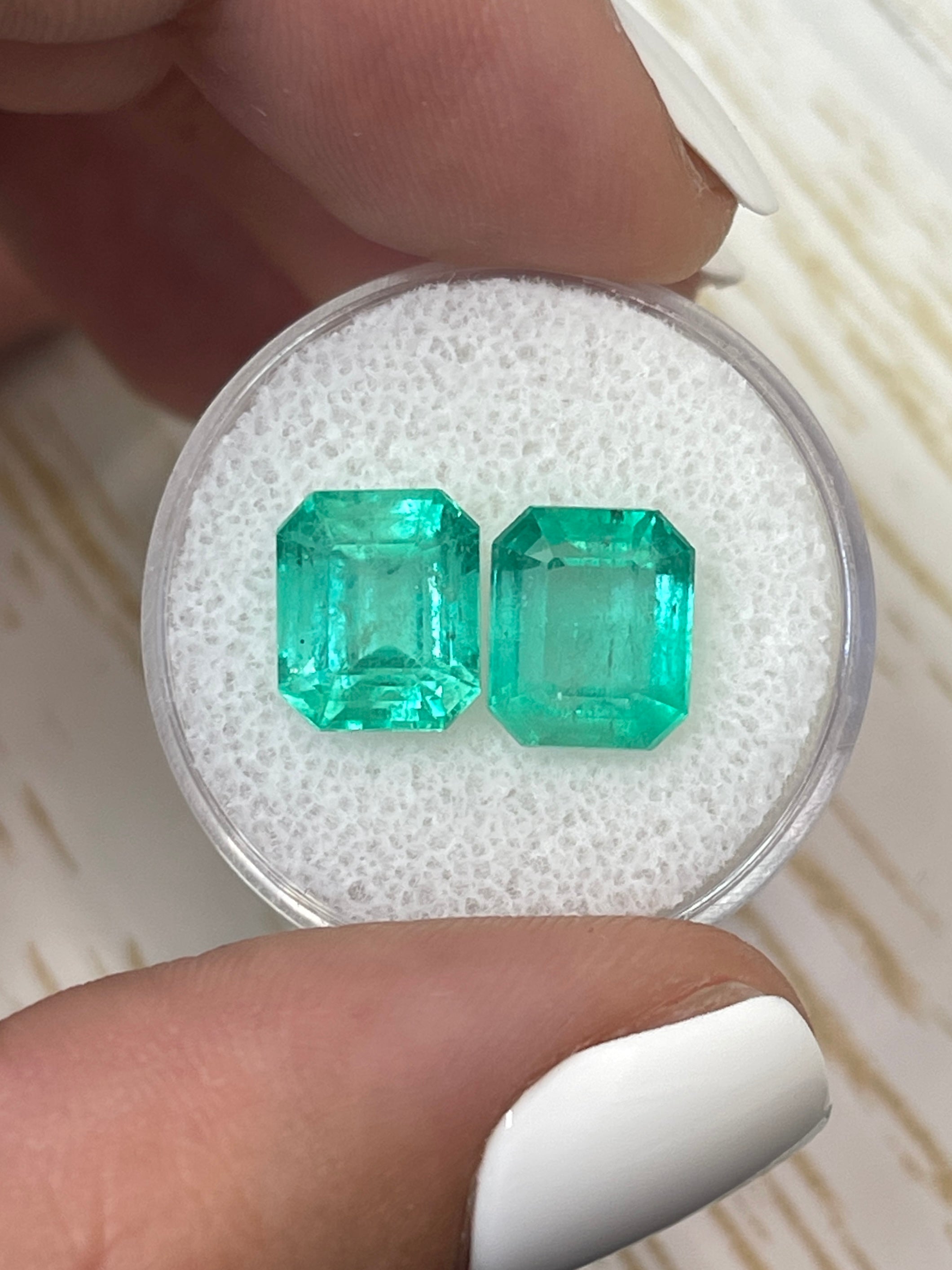 6.96tcw 9.5x8 Matching Green Loose Colombian Emeralds-Emerald Cut - JR Colombian Emeralds