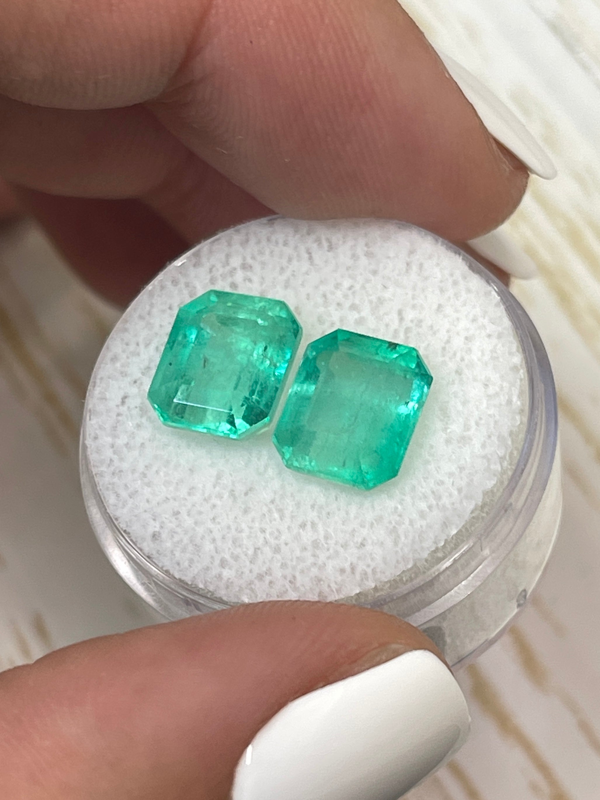 6.96tcw 9.5x8 Matching Green Loose Colombian Emeralds-Emerald Cut - JR Colombian Emeralds