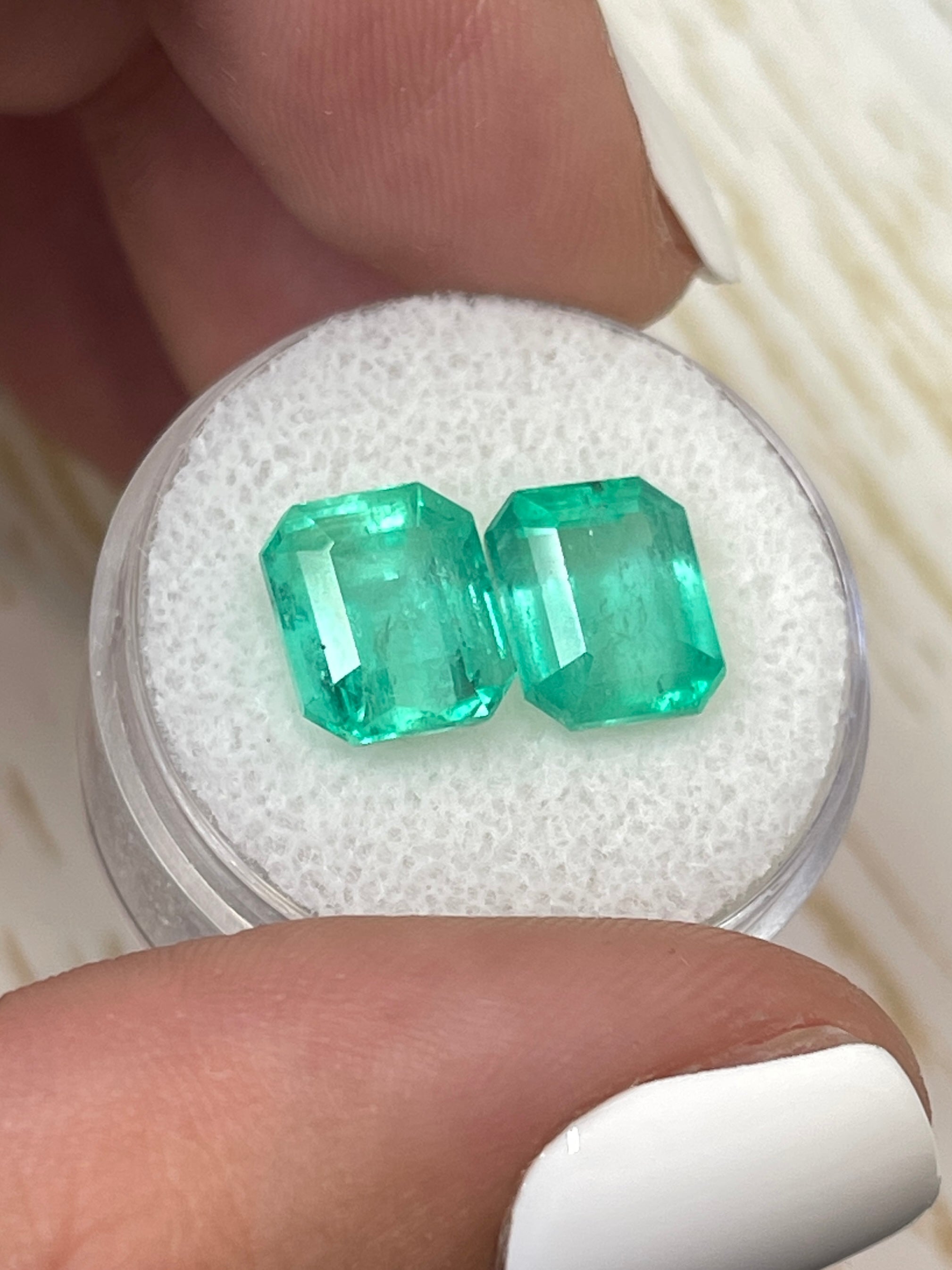 6.96tcw 9.5x8 Matching Green Loose Colombian Emeralds-Emerald Cut - JR Colombian Emeralds