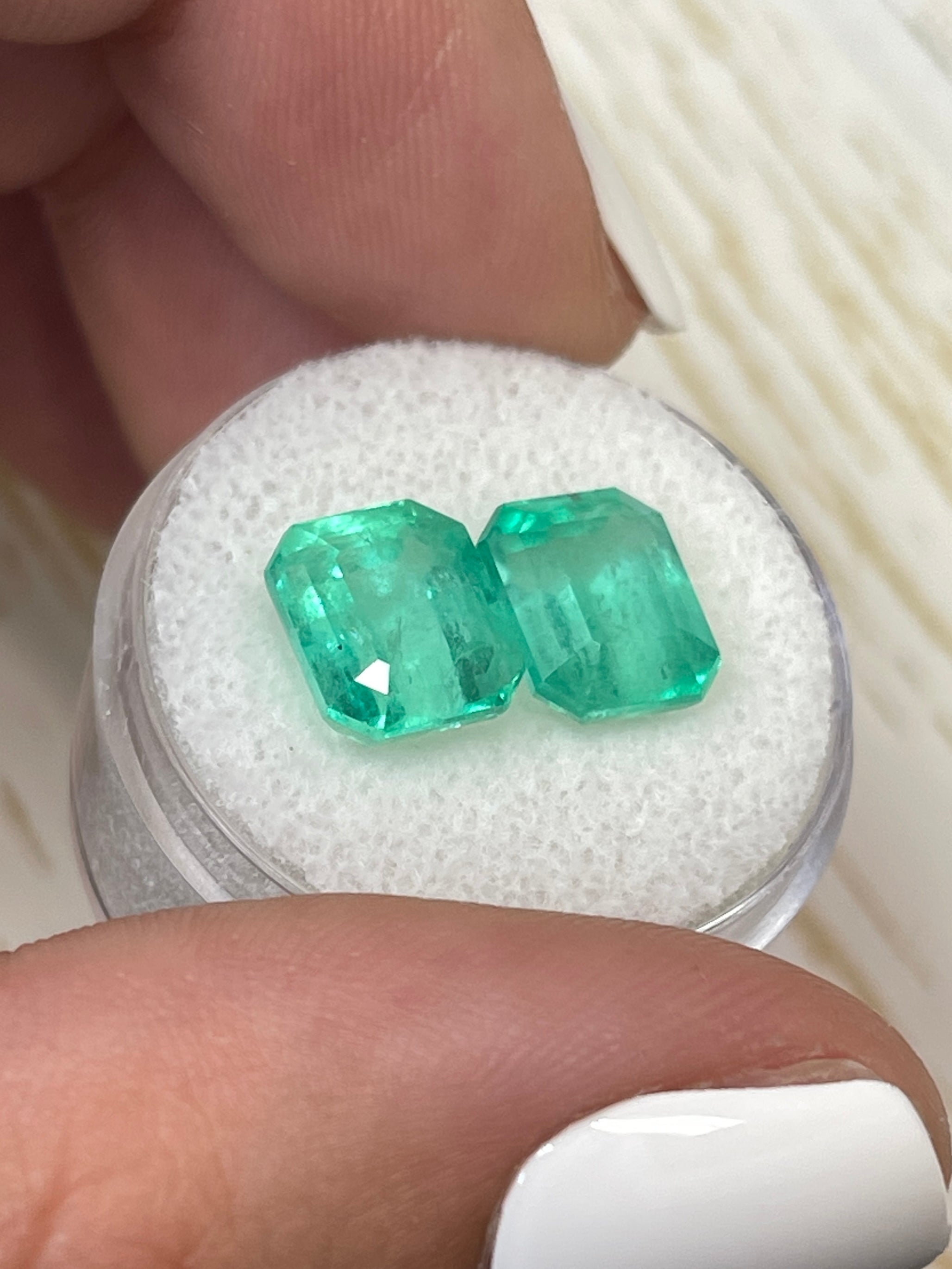 6.96tcw 9.5x8 Matching Green Loose Colombian Emeralds-Emerald Cut - JR Colombian Emeralds