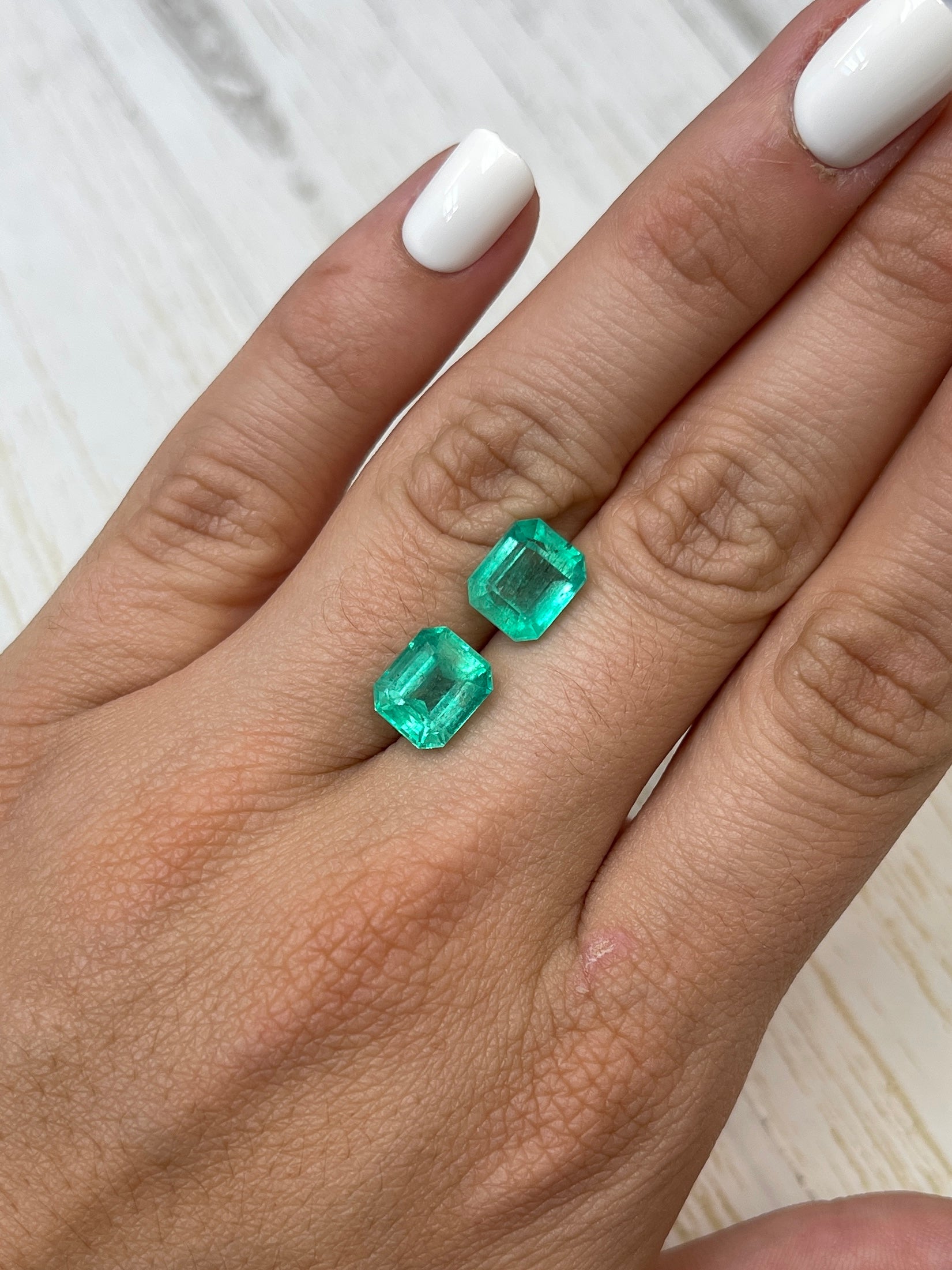 6.96tcw 9.5x8 Matching Green Loose Colombian Emeralds-Emerald Cut - JR Colombian Emeralds