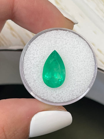 4.27 Carat 14x9 Medium Green Natural Loose Colombian Emerald-Pear Cut