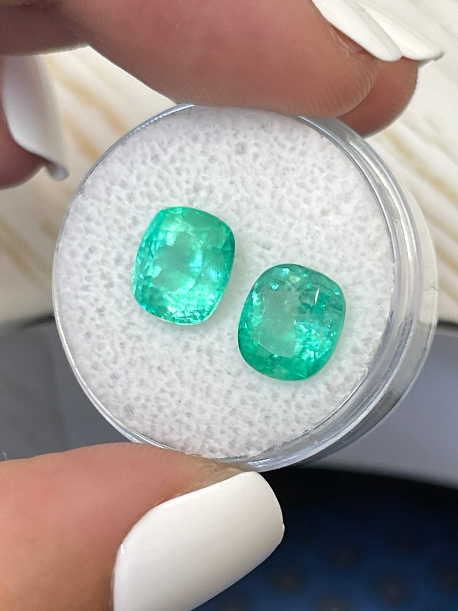 Two Loose Colombian Emeralds - 9x8 mm - Natural Light Bluish Green Color