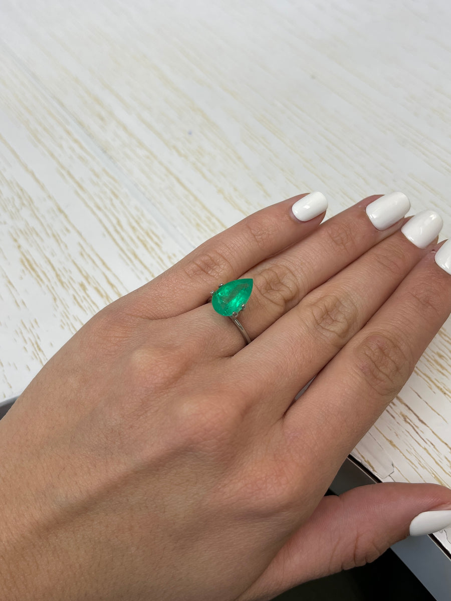 Emerald Gemstone - 4.27 Carat, Medium Green, Colombian Pear Cut