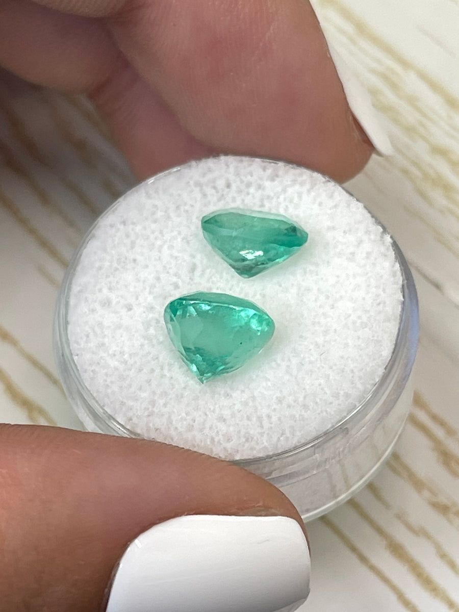 Twin Light Bluish Green Colombian Emeralds - 5.11tcw - Cushion Cut Gems