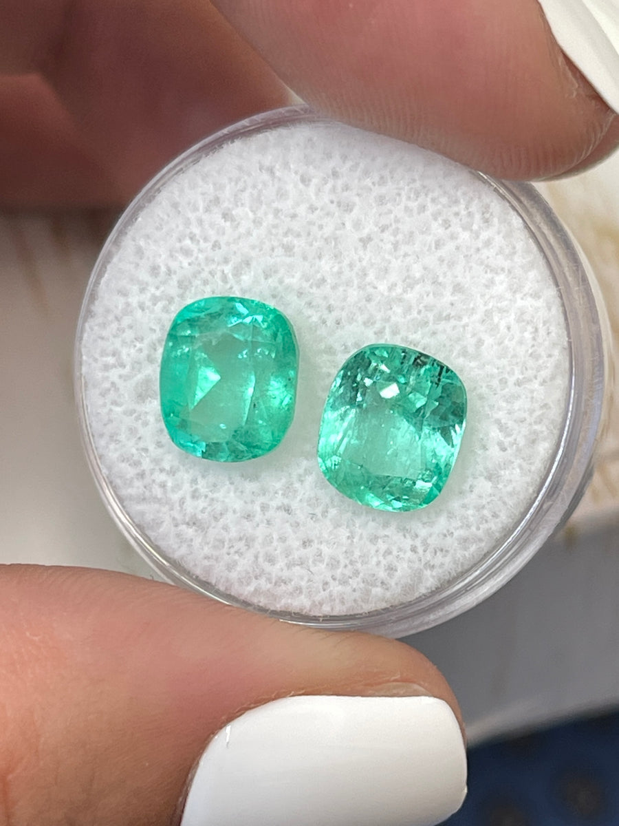 Two Loose Colombian Emeralds - 5.61ctw - 9x8mm - Exquisite Light Bluish Green Hue