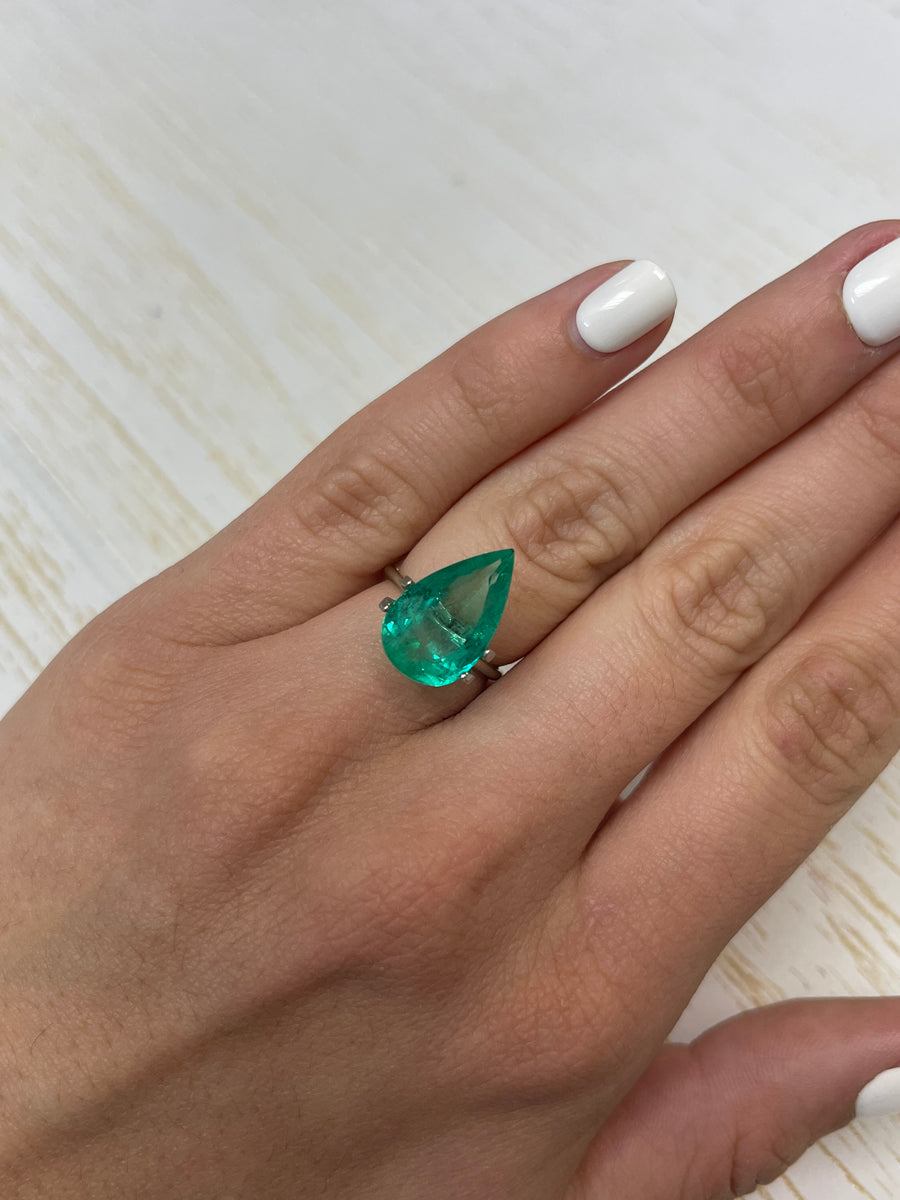 7.08 Carat Lively Colombian Emerald - Pear Cut Beauty