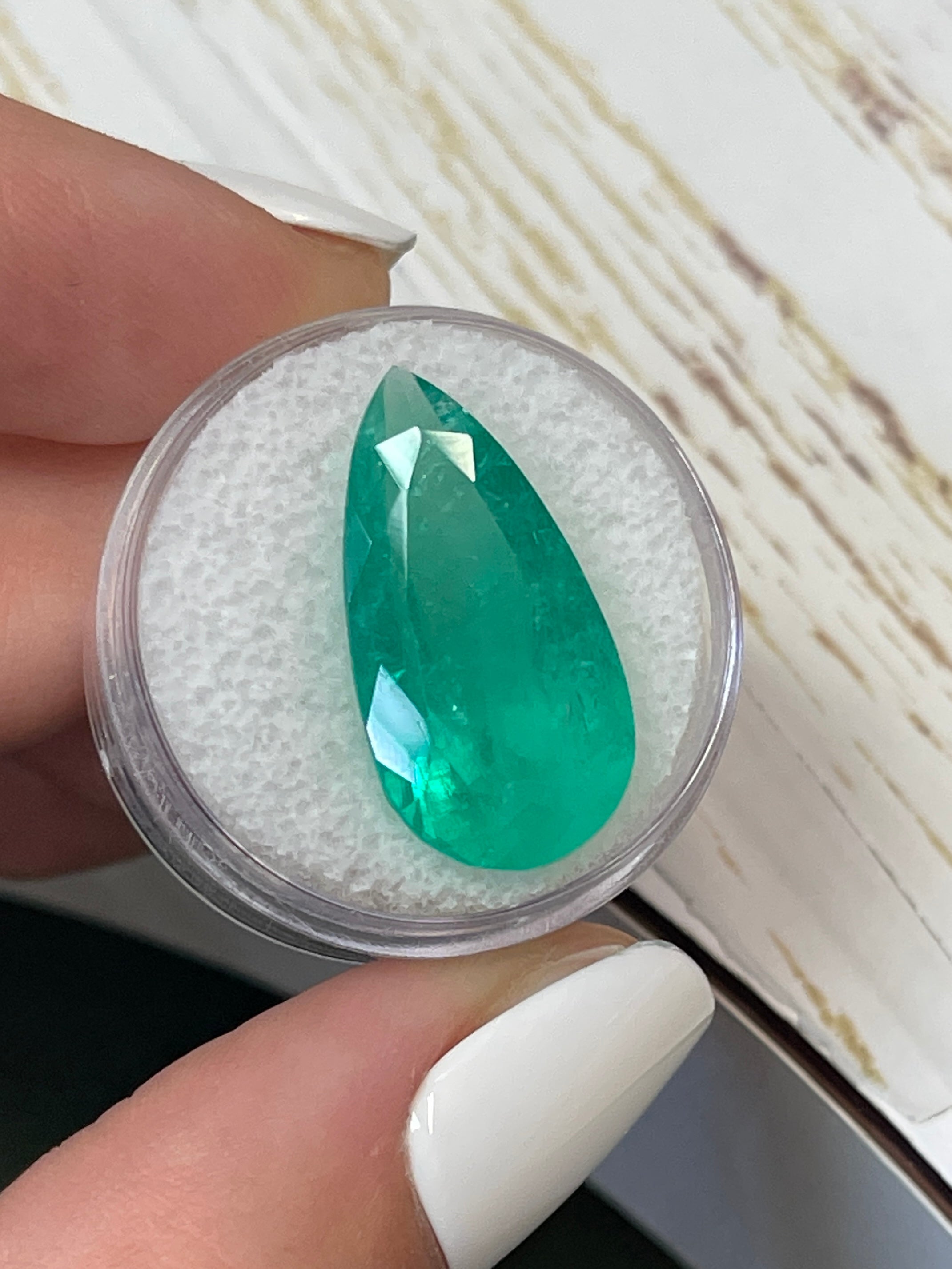 Natural Apple Green Colombian Emerald - 13.05 Carat Pear Shape