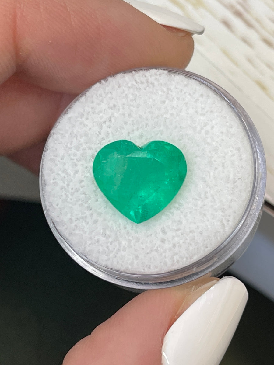 A 5.18 Carat Heart-Cut Colombian Emerald - Vibrant Green and 12x10mm in Size