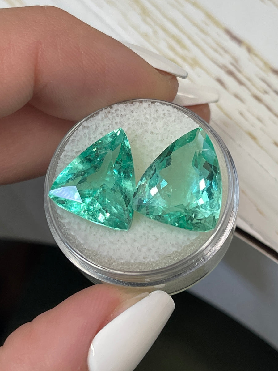 Stunning 15.76 tcw Loose Colombian Emerald Trillion Cut Gemstones