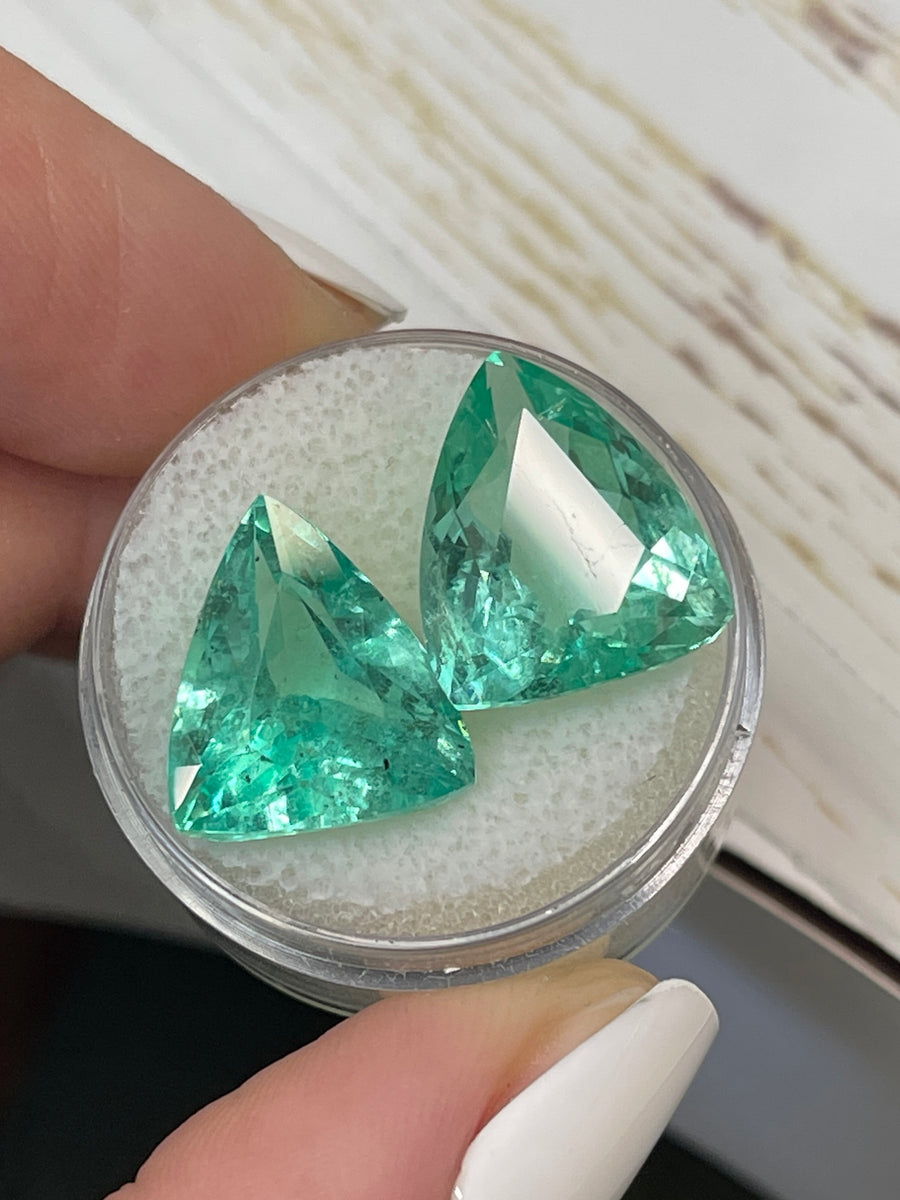 15.76 Carat Trillion-Cut Colombian Emerald Duo, 15x13 mm Size