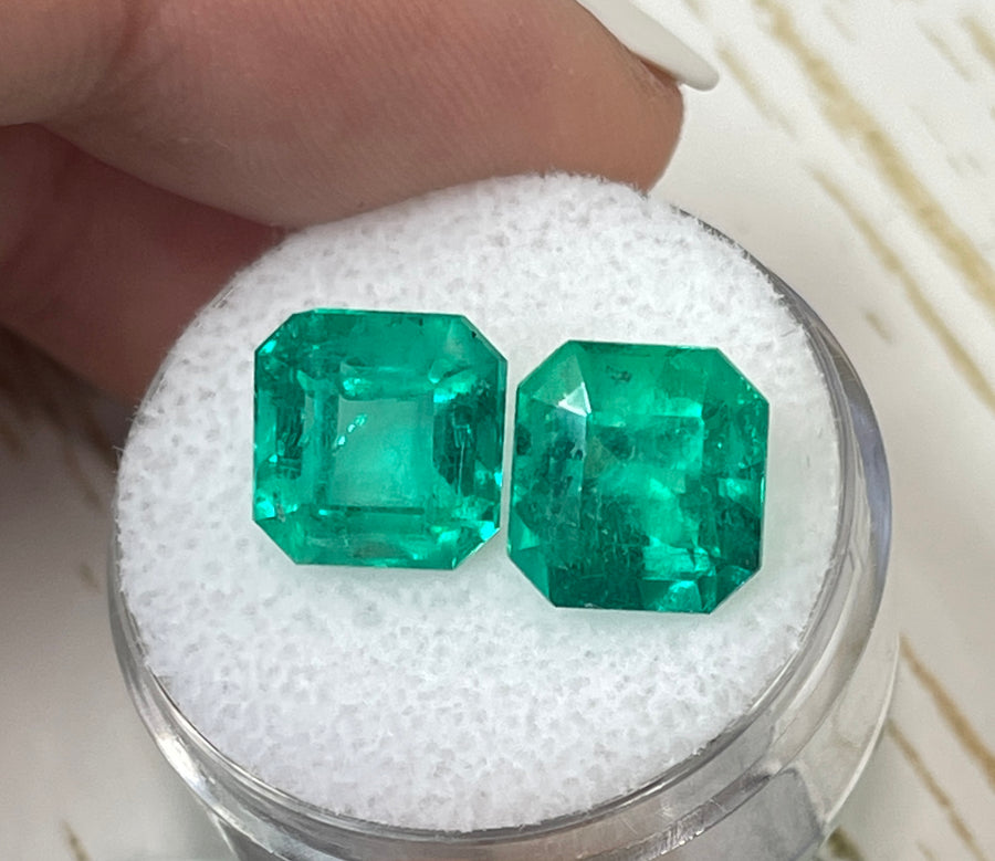 Asscher Cut Colombian Emeralds - Set of Two, Totaling 8.60 Carats