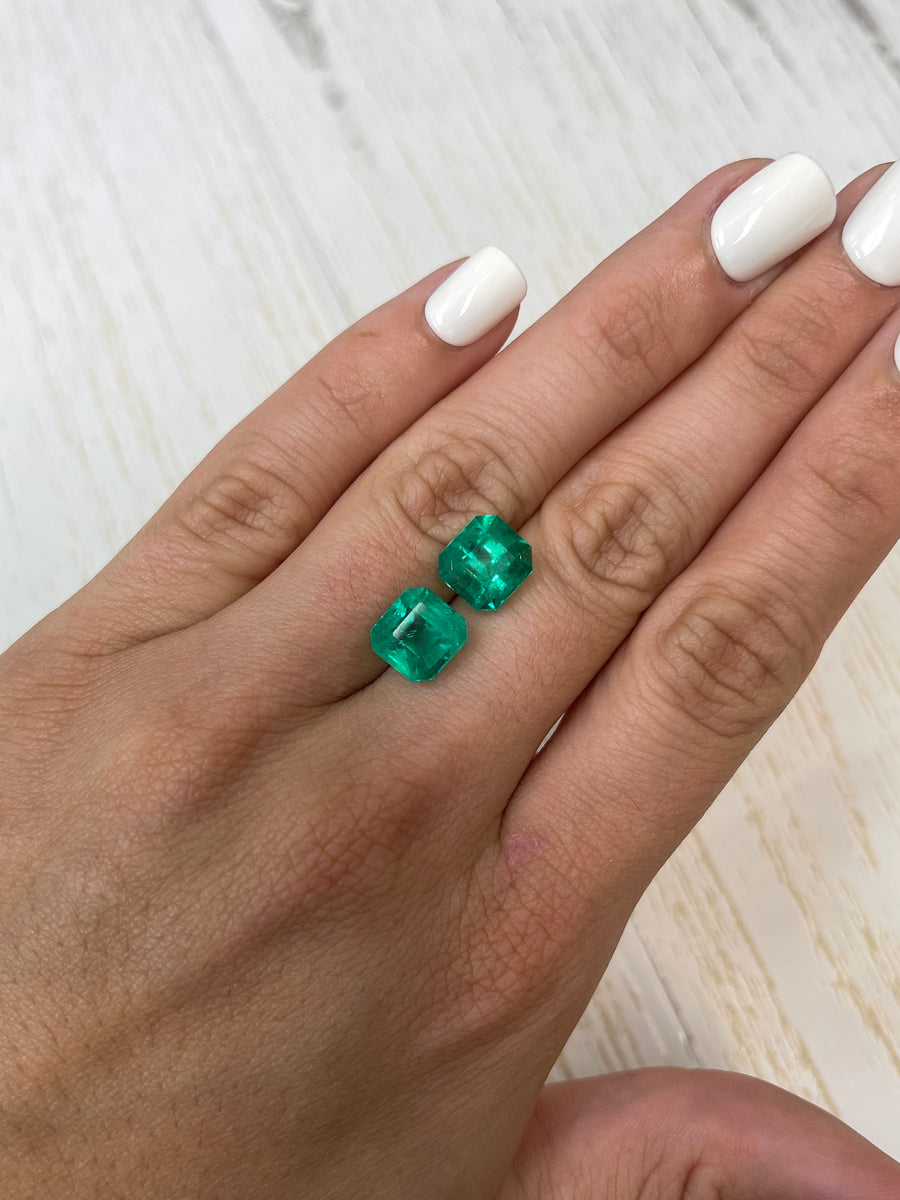 8.60tcw 9.5x9 Matching Green Loose Colombian Emeralds-Asscher Cut