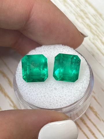 Asscher-Cut Colombian Emeralds, 8.46 Total Carat Weight, 9.5x9.5mm Size, Green Loose Gemstones
