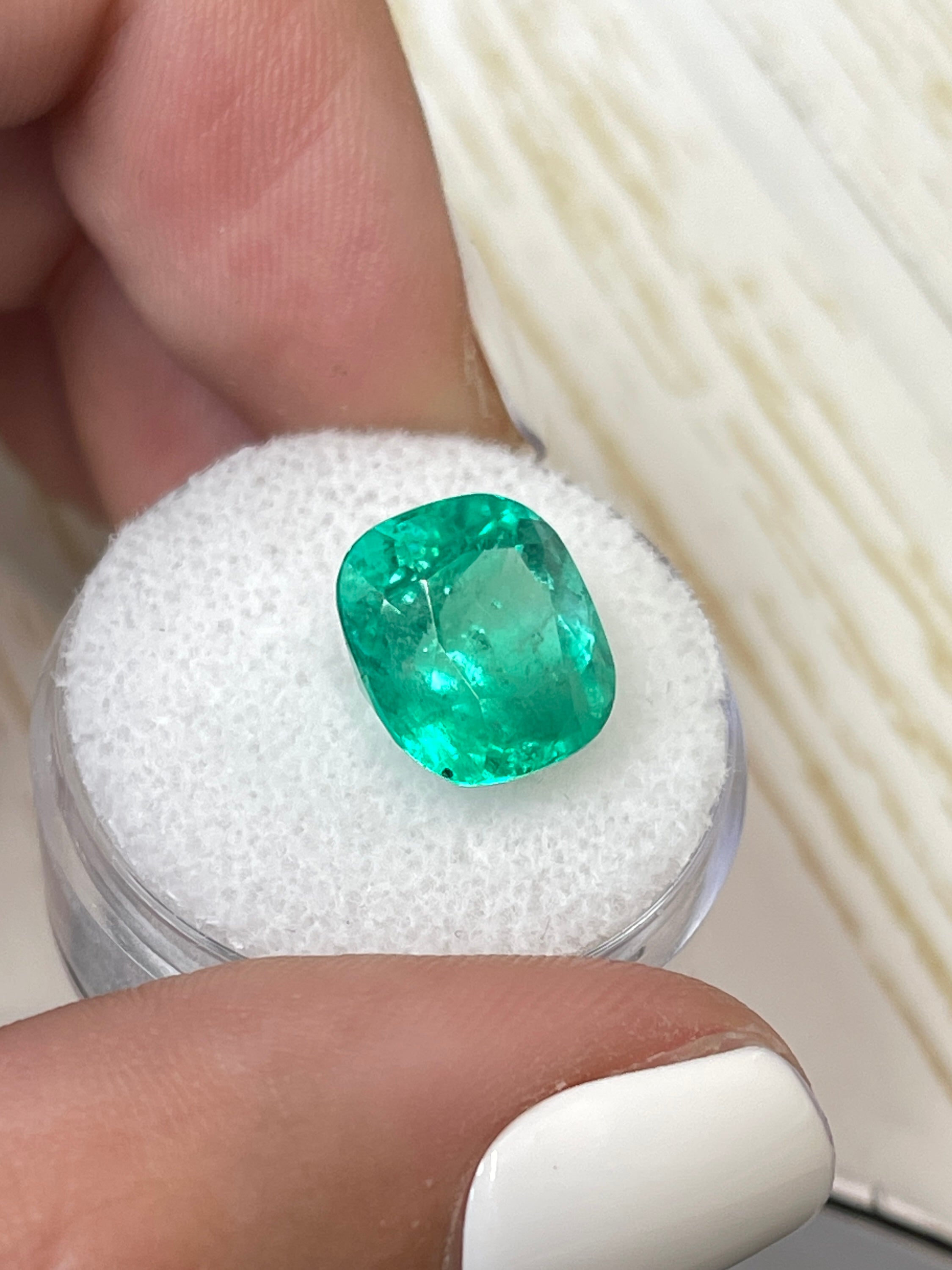 6.20 Carat Cushion-Cut Emerald - Striking Bright Green Color