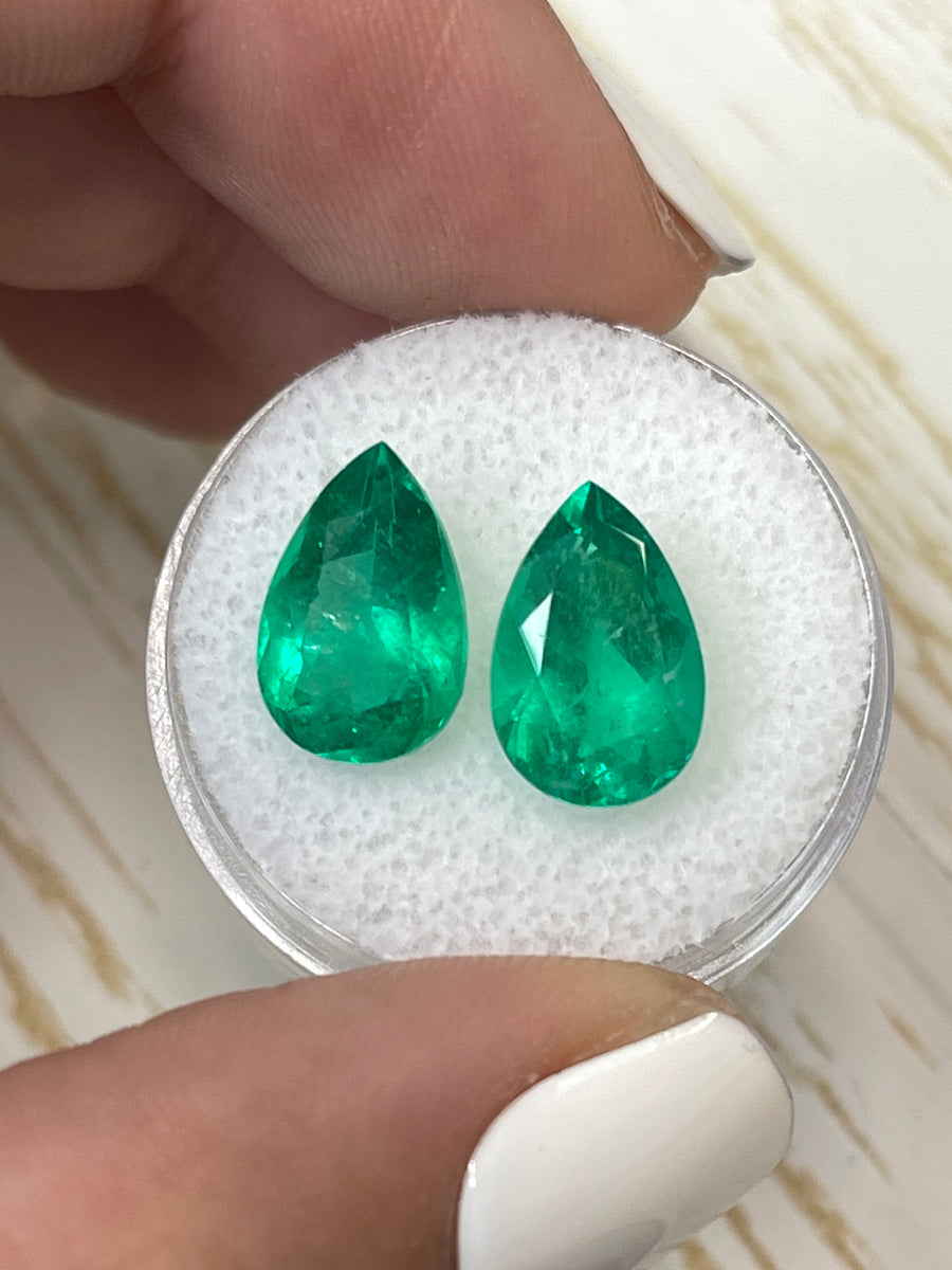 6.37 Total Carat Weight (tcw) Colombian Emeralds - Pear Shaped Gems, 12.5x8mm