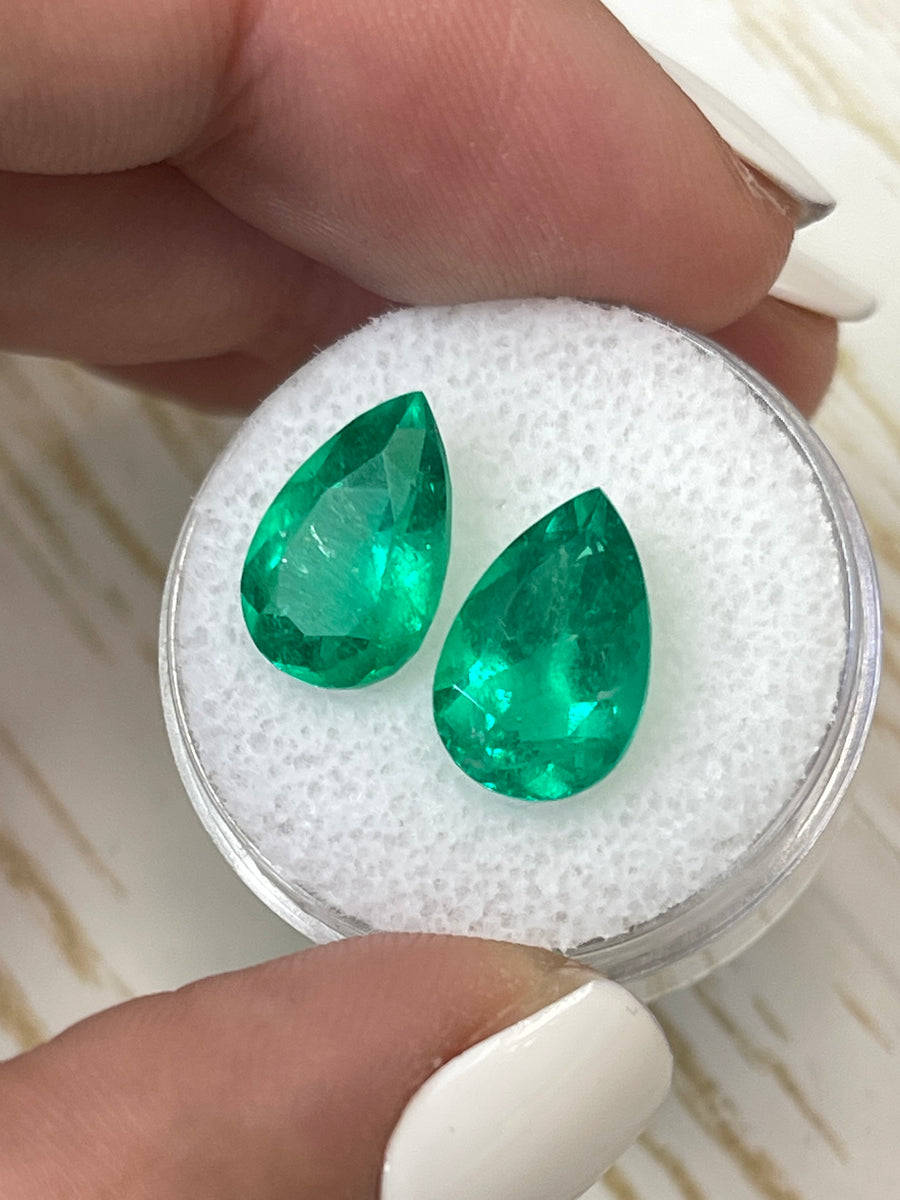 12.5x8mm Pear Cut Muzo Colombian Emeralds - Set of Bright Green Gemstones, 6.37 Carats
