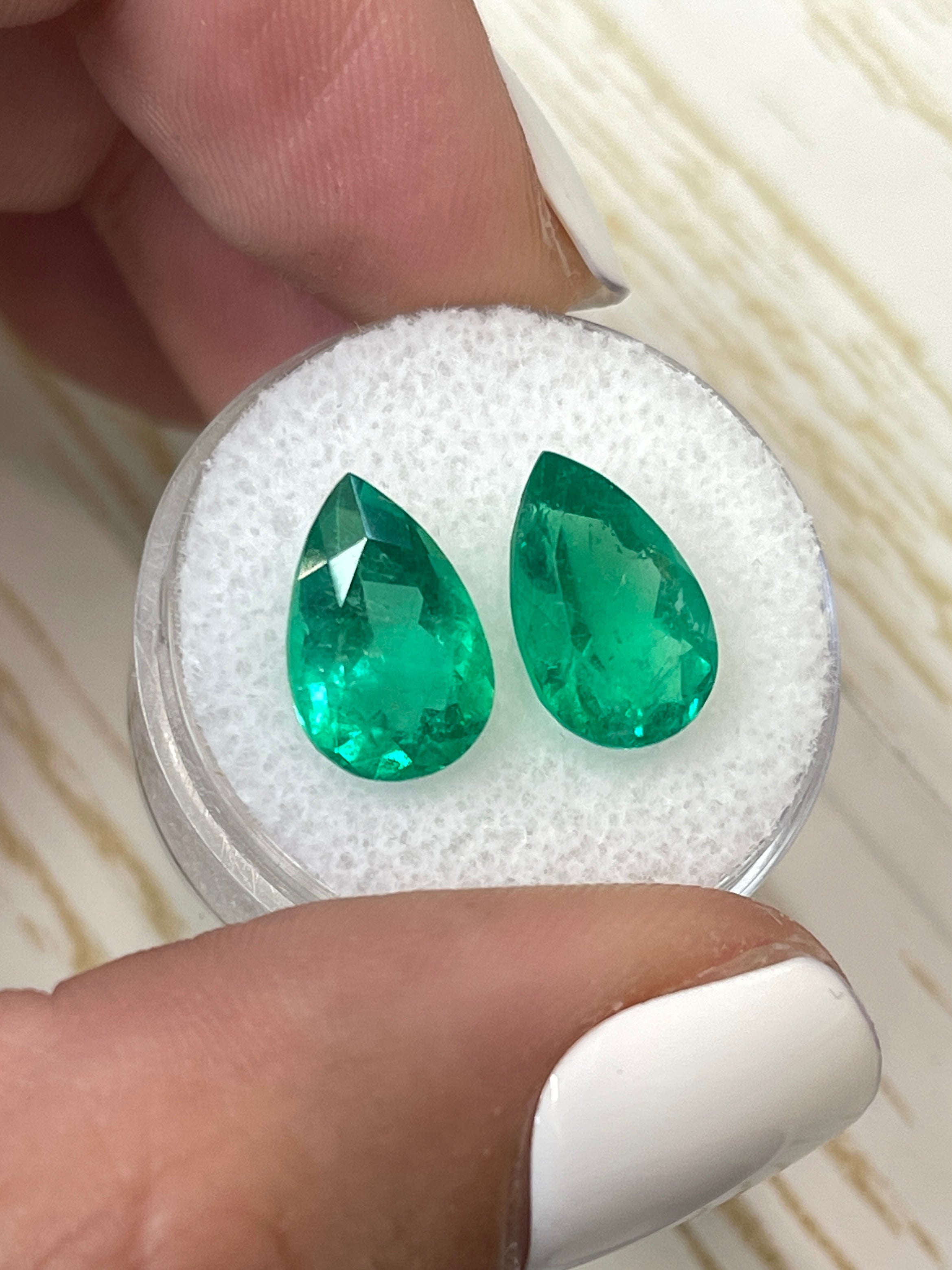 Vivid Muzo Colombian Emeralds - 6.37tcw, Pear Shaped, 12.5x8mm Loose Stones