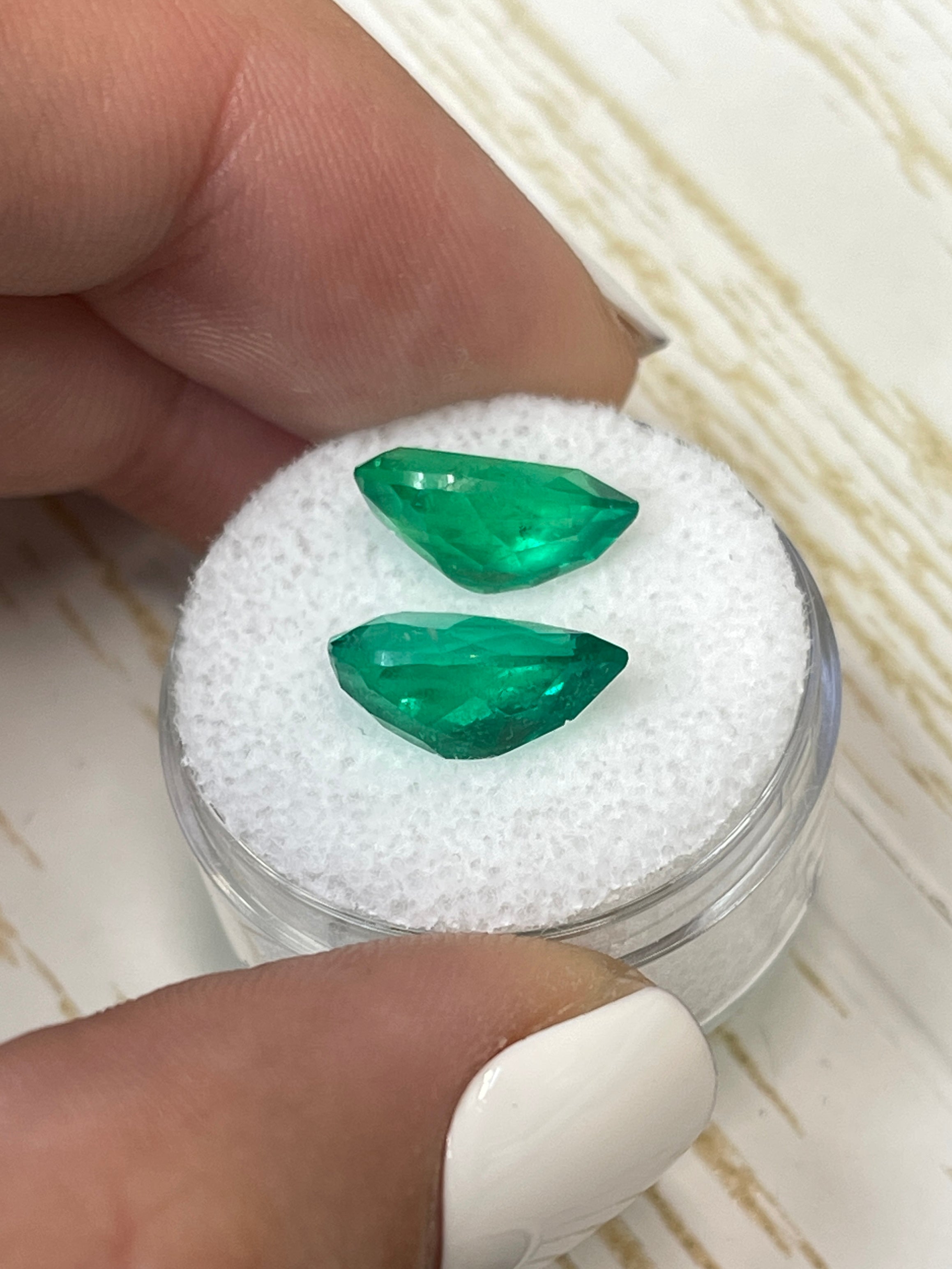 Brilliant Loose Colombian Emeralds - Matching Pear Cut, 12.5x8mm, 6.37 Total Carat Weight