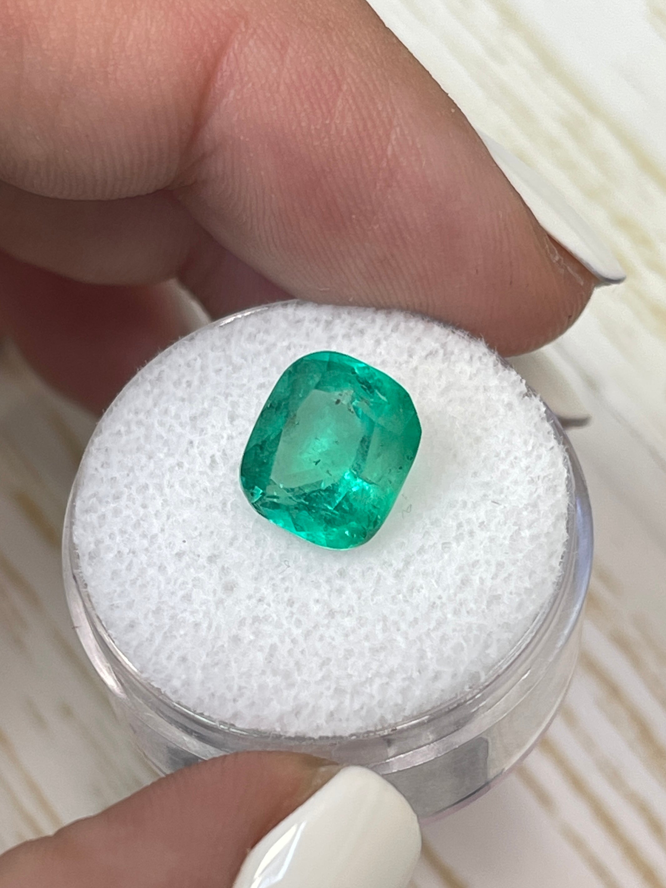 Authentic Medium Green Loose Colombian Emerald - 3.43 Carat Cushion