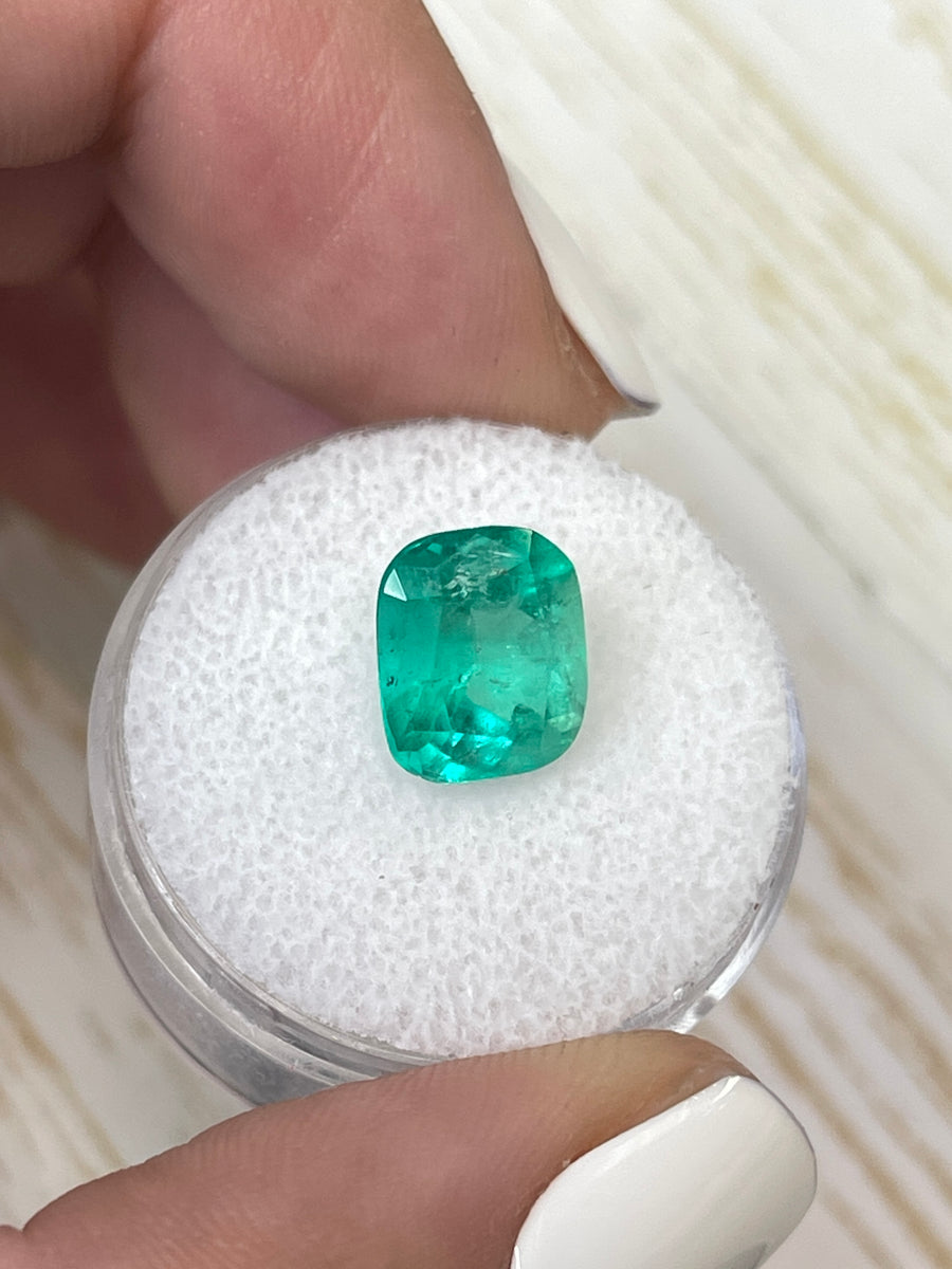 Medium Green Colombian Emerald - 3.43 Carat Cushion Shape Stone