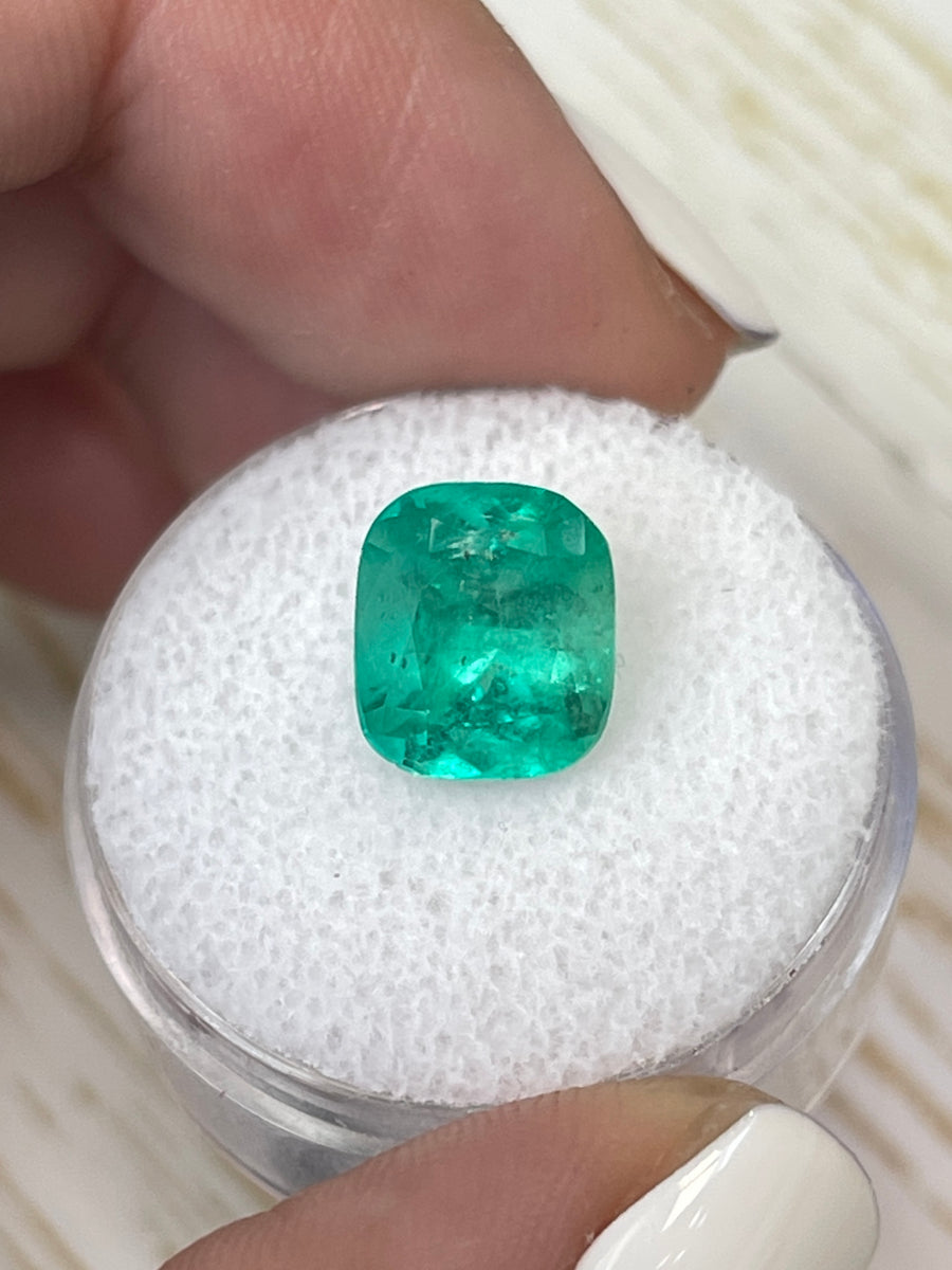 Genuine Cushion-Cut Colombian Emerald - 3.43 Carat Medium Green
