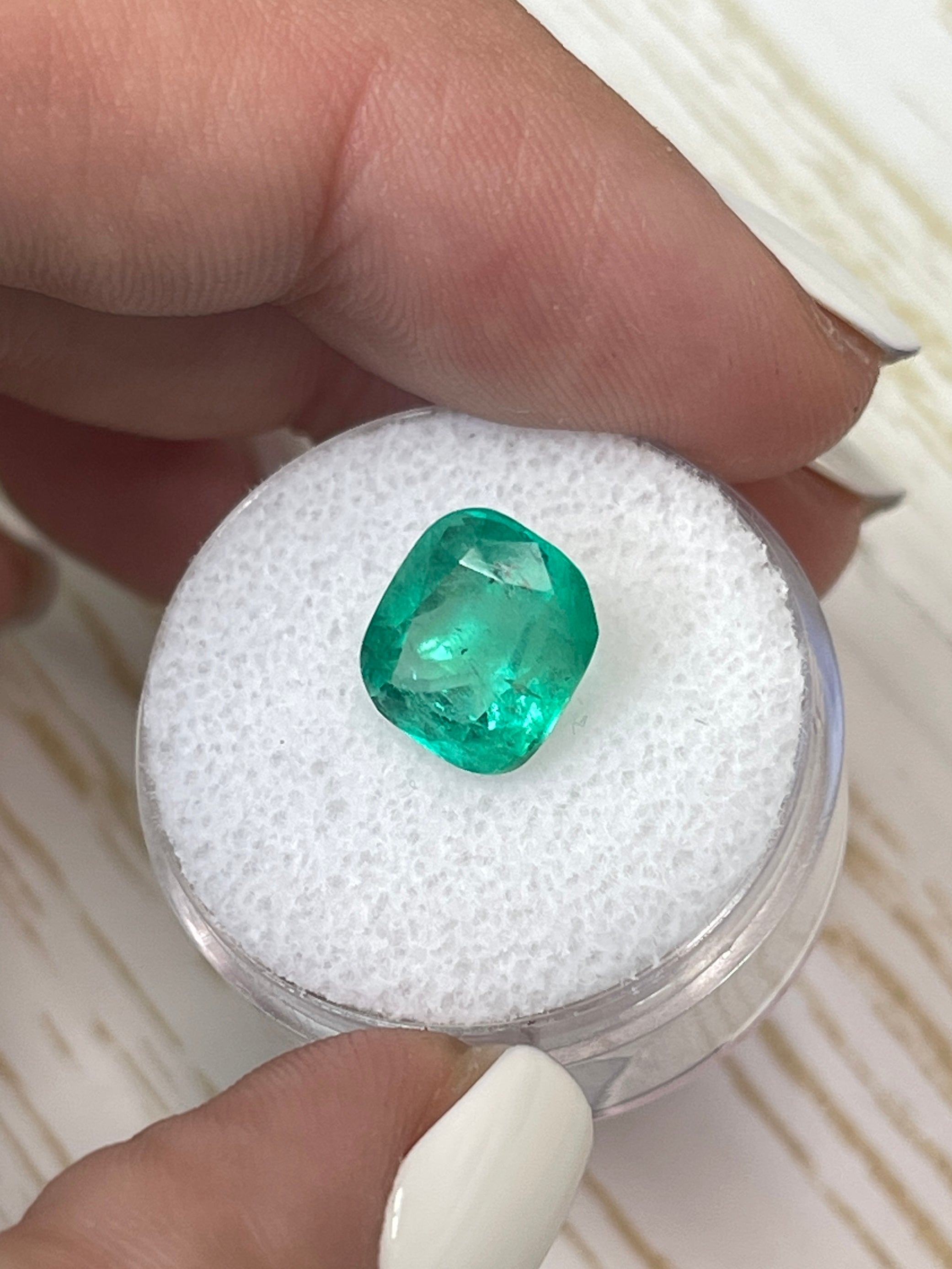 3.43 Carat Natural Medium Green Colombian Emerald - Cushion Style