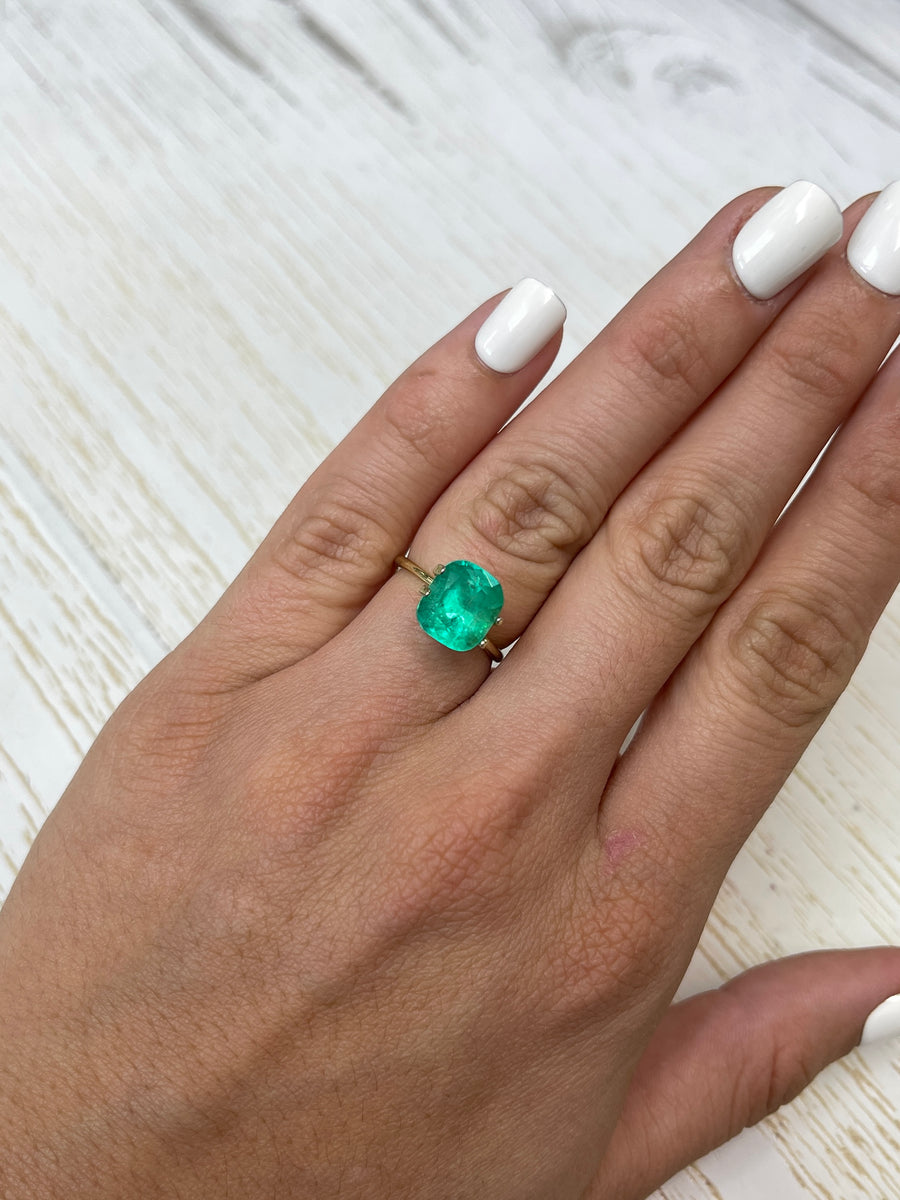 3.43 Carat Medium Green Natural Loose Colombian Emerald-Cushion Cut
