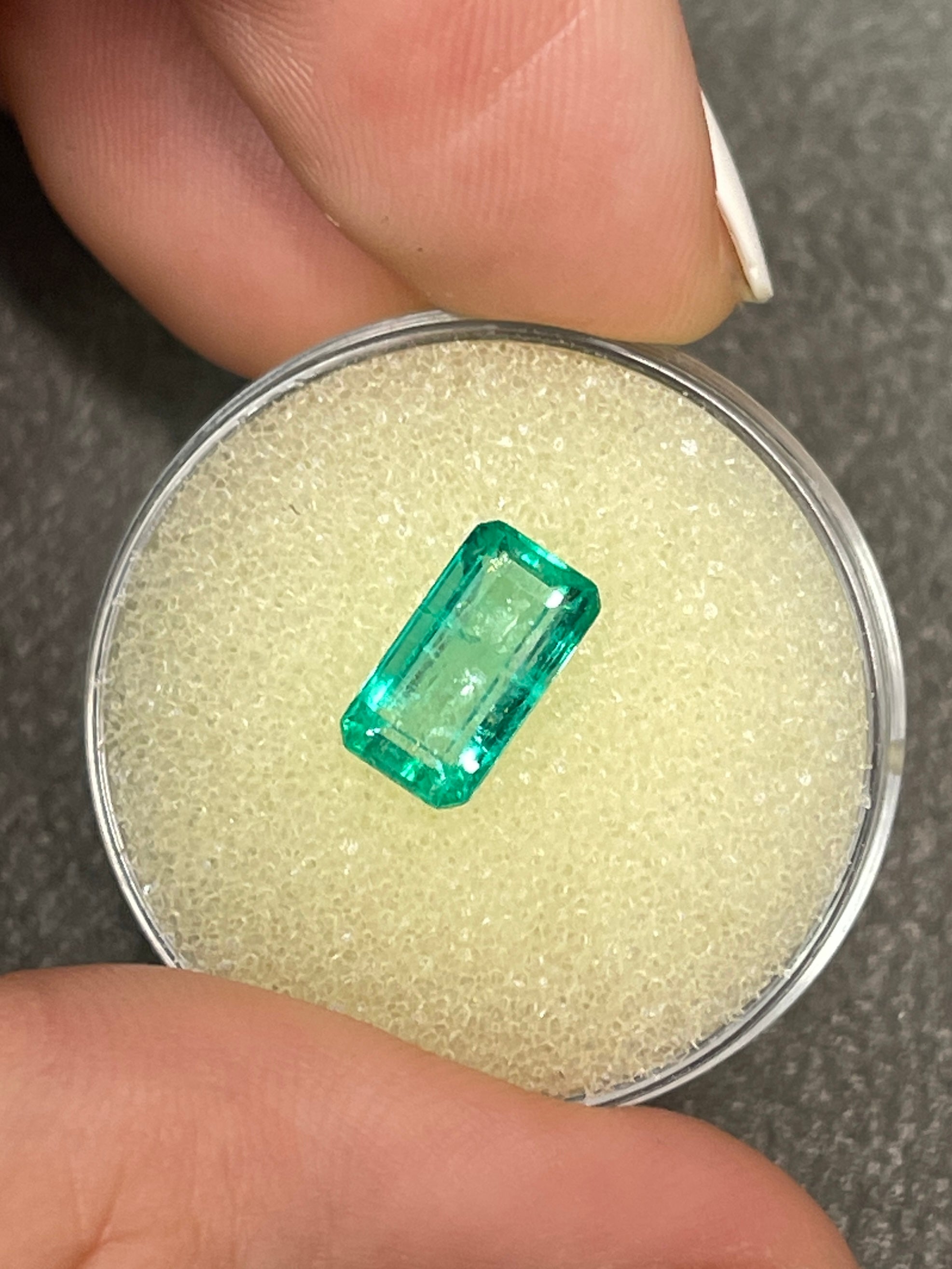 1.64 Carat Loose Colombian Emerald - Exquisite Elongated Emerald Cut in Spring Green