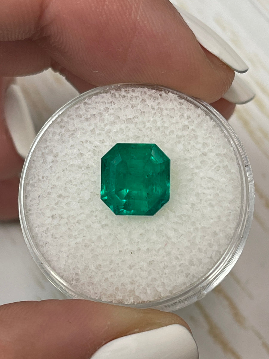 3.01 Carat Minor Oil 8.8x8.4 Vivid Muzo Colombian Emerald-Asscher Cut with Clipped Corners