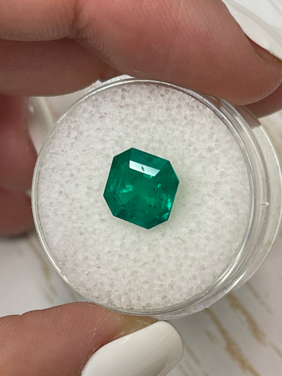 3.01 Carat Minor Oil 8.8x8.4 Vivid Muzo Colombian Emerald-Asscher Cut with Clipped Corners