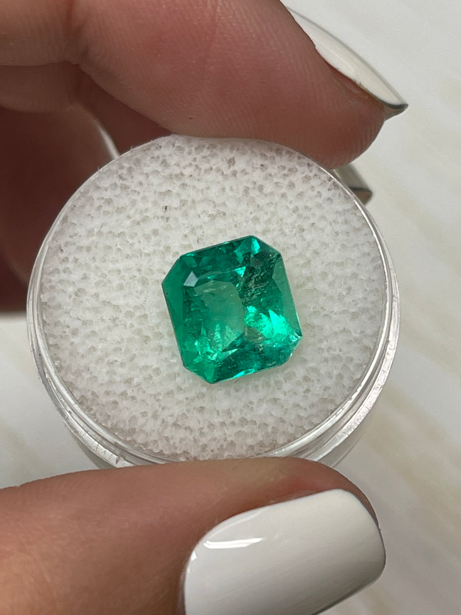Radiant 10x10 mm Colombian Emerald - Loose Gemstone, 4.20 Carat, Asscher Cut