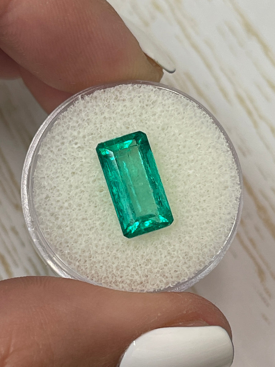 4.26 Carat 13x7 Vivid Bluish Green Natural Loose Colombian Emerald-Elongated Emerald Cut