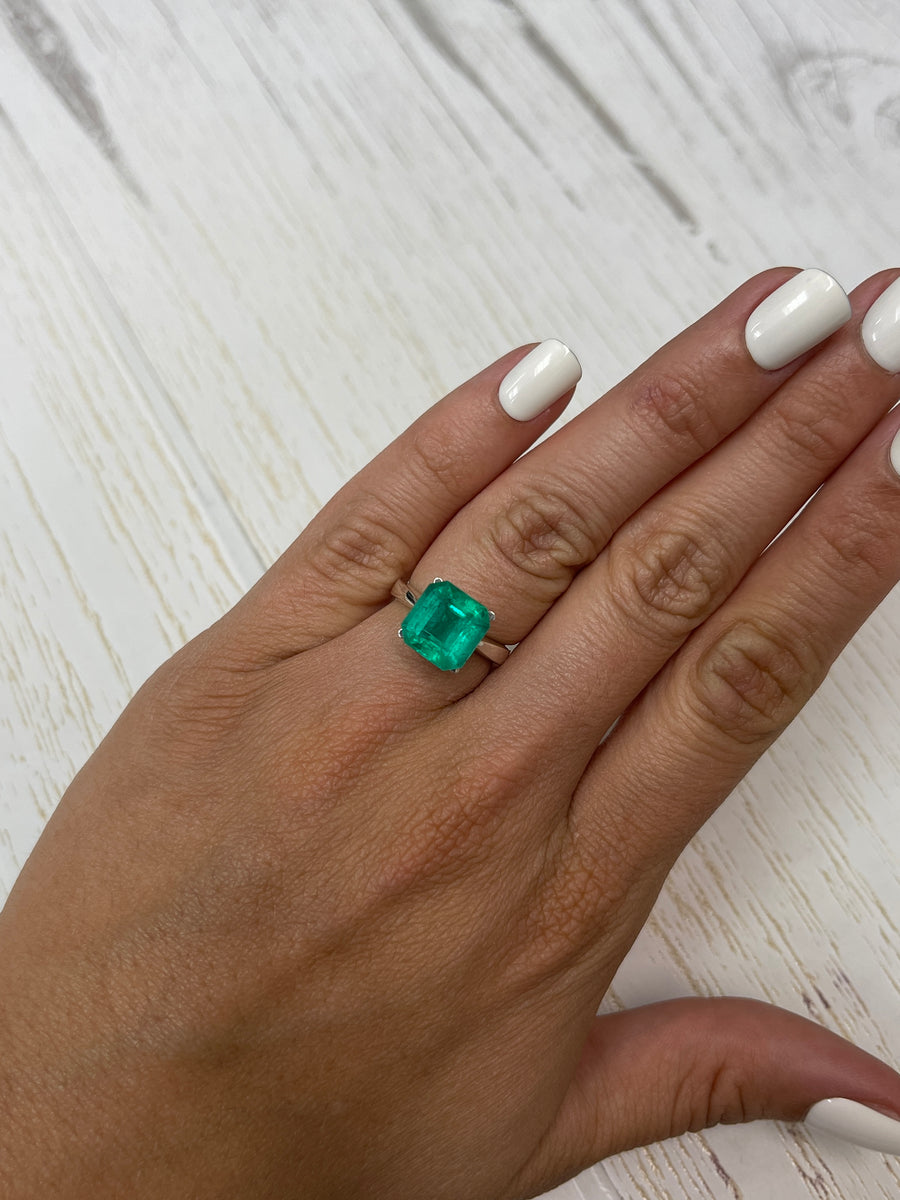 4.75 Carat Minor Oil 10x10 Deep Bluish Green Natural Loose Colombian Emerald-Asscher Cut