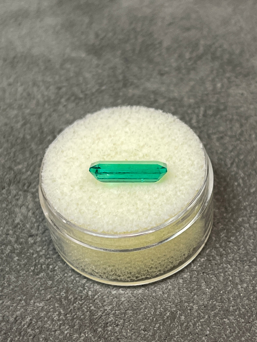 2.04 Carat Vivid Bluish Green Natural Loose Colombian Emerald-Elongated Emerald Cut