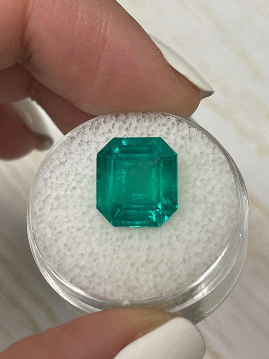 A 5.84 Carat Colombian Emerald with Intense Bluish Green Hue in Asscher Cut