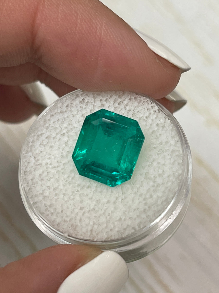 Asscher Cut 5.84 Carat Colombian Emerald with Vibrant Bluish Green Color