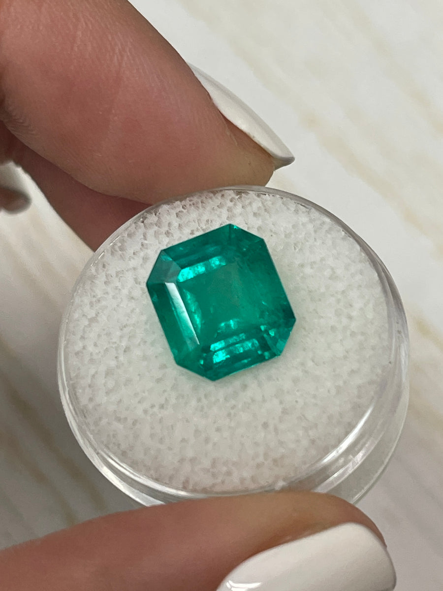 5.84 Carat Asscher-Cut Colombian Emerald with Rich Intense Bluish Green Shade