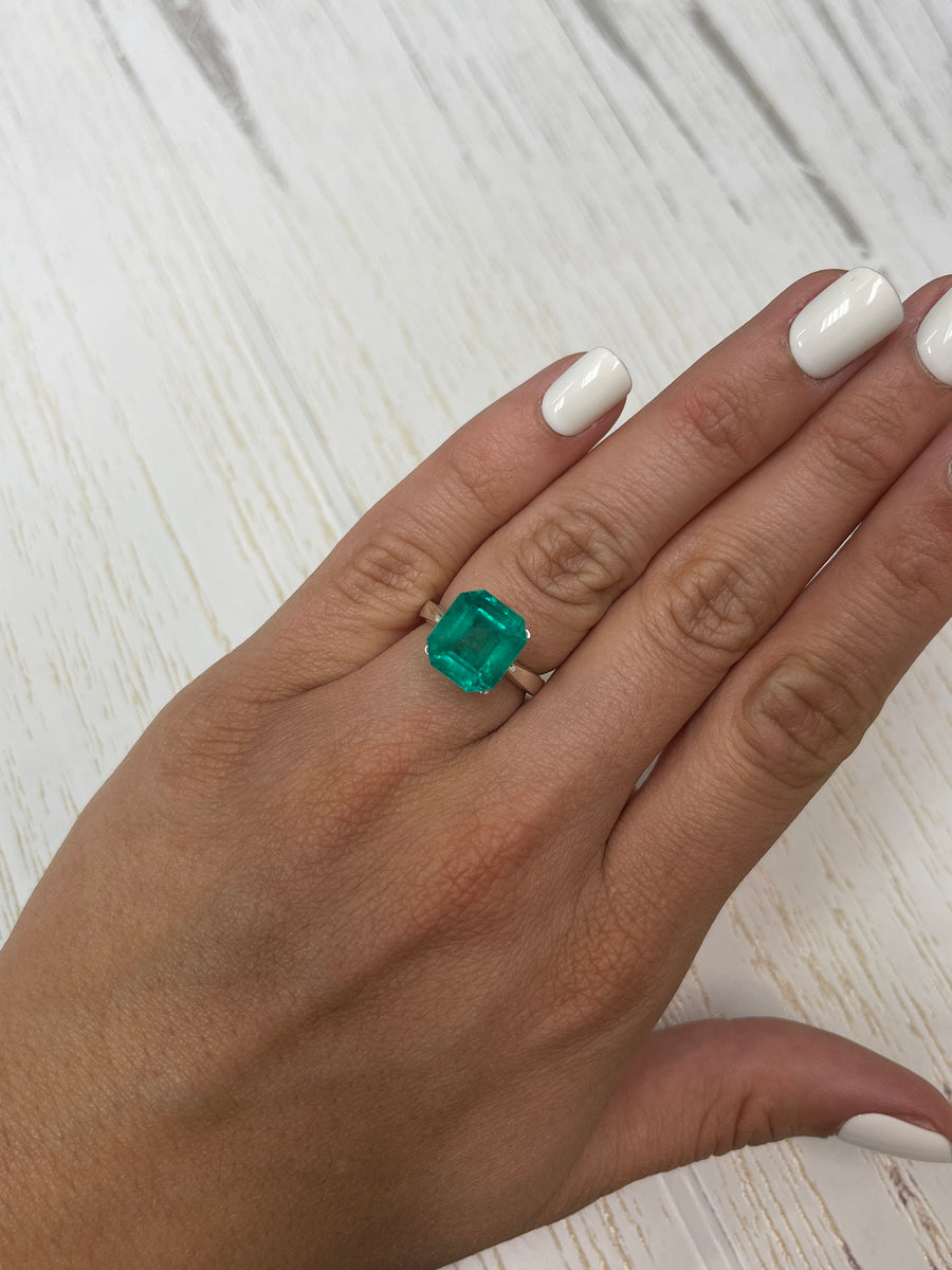 Asscher-Cut 5.84 Carat Colombian Emerald with Intensely Green Bluish Tint