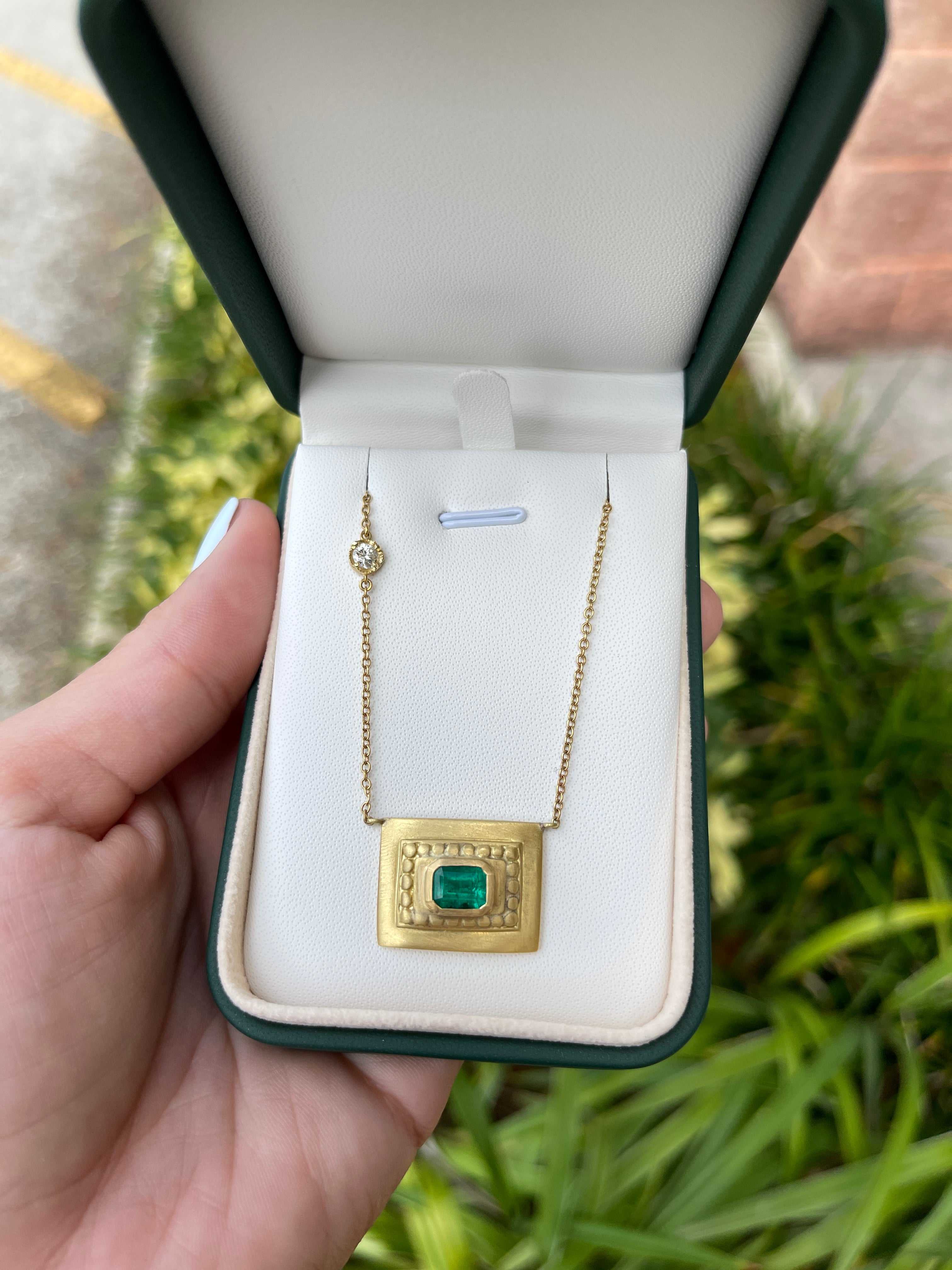 1.95tcw Colombian Emerald Bezel Set Emerald Cut Solitaire Necklace 18K - JR Colombian Emeralds