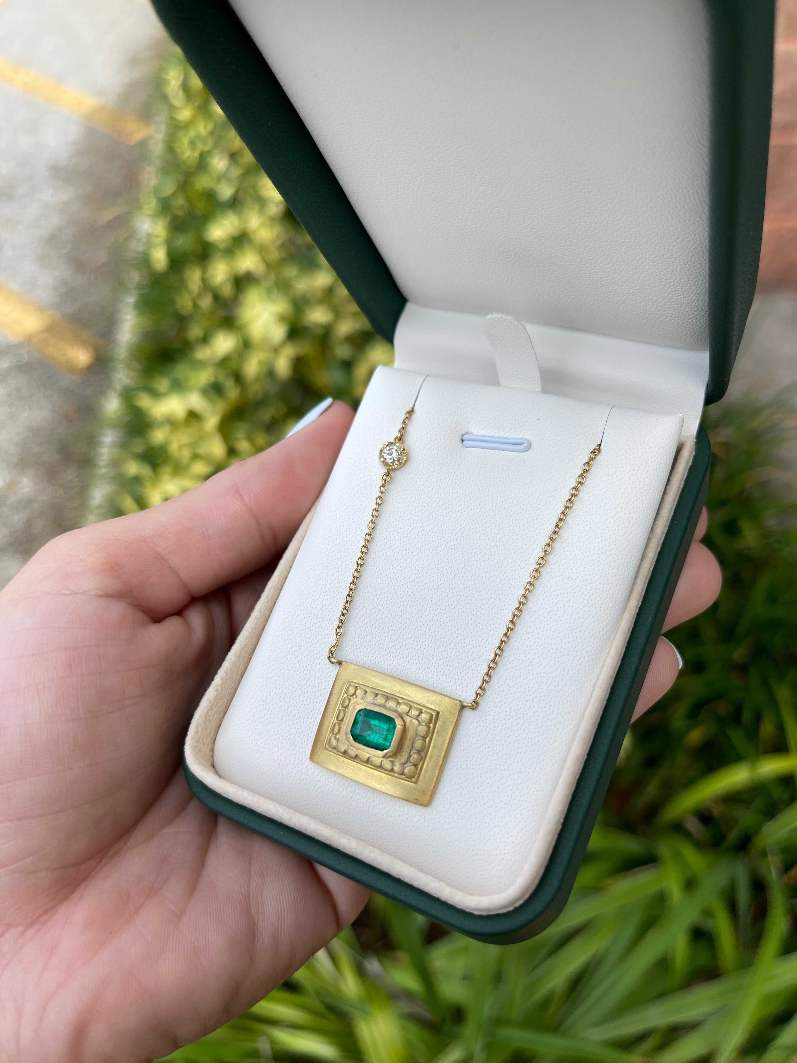 1.95tcw Colombian Emerald Bezel Set Emerald Cut Solitaire Necklace 18K - JR Colombian Emeralds