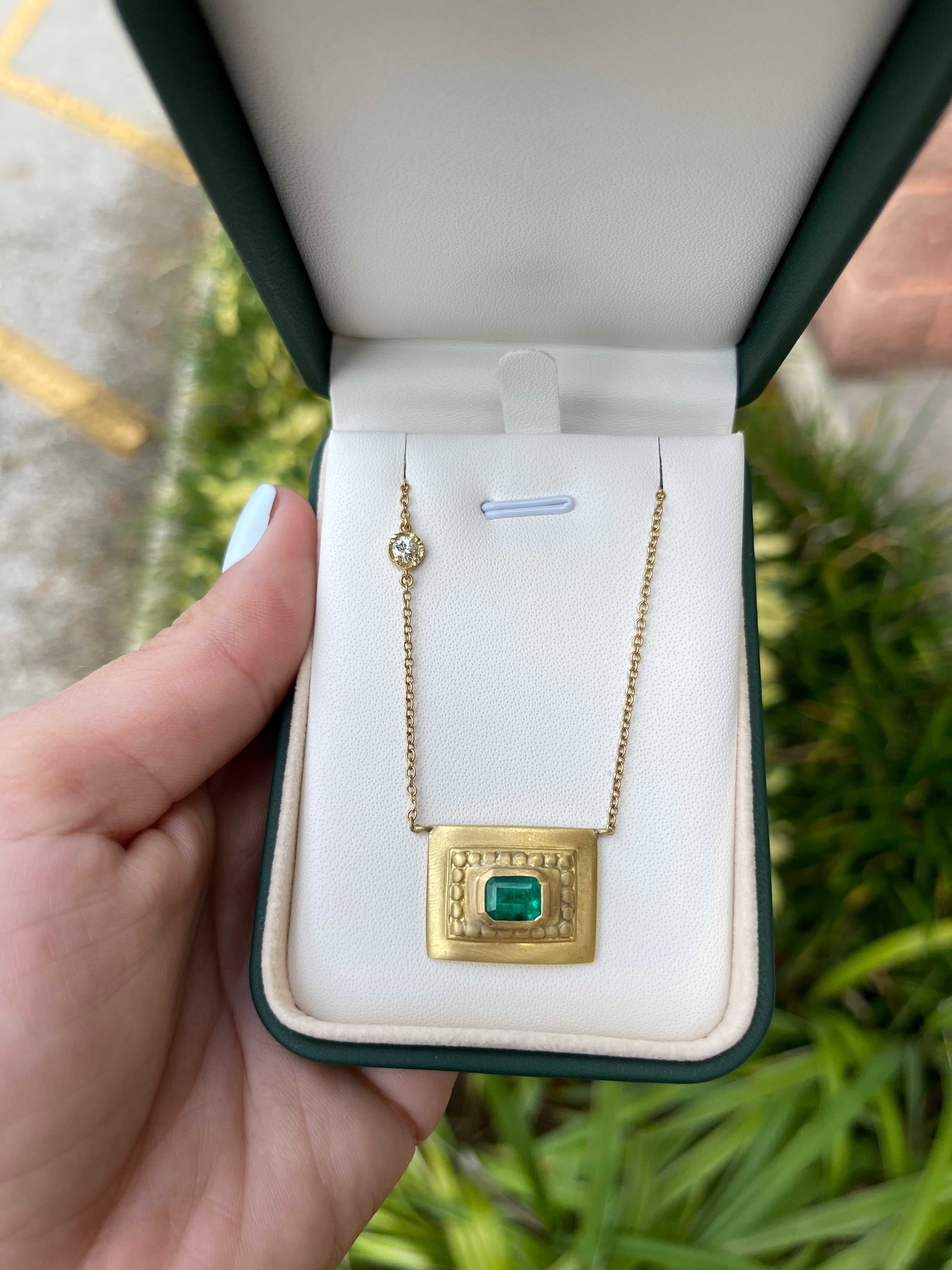 1.95tcw Colombian Emerald Bezel Set Emerald Cut Solitaire Necklace 18K - JR Colombian Emeralds