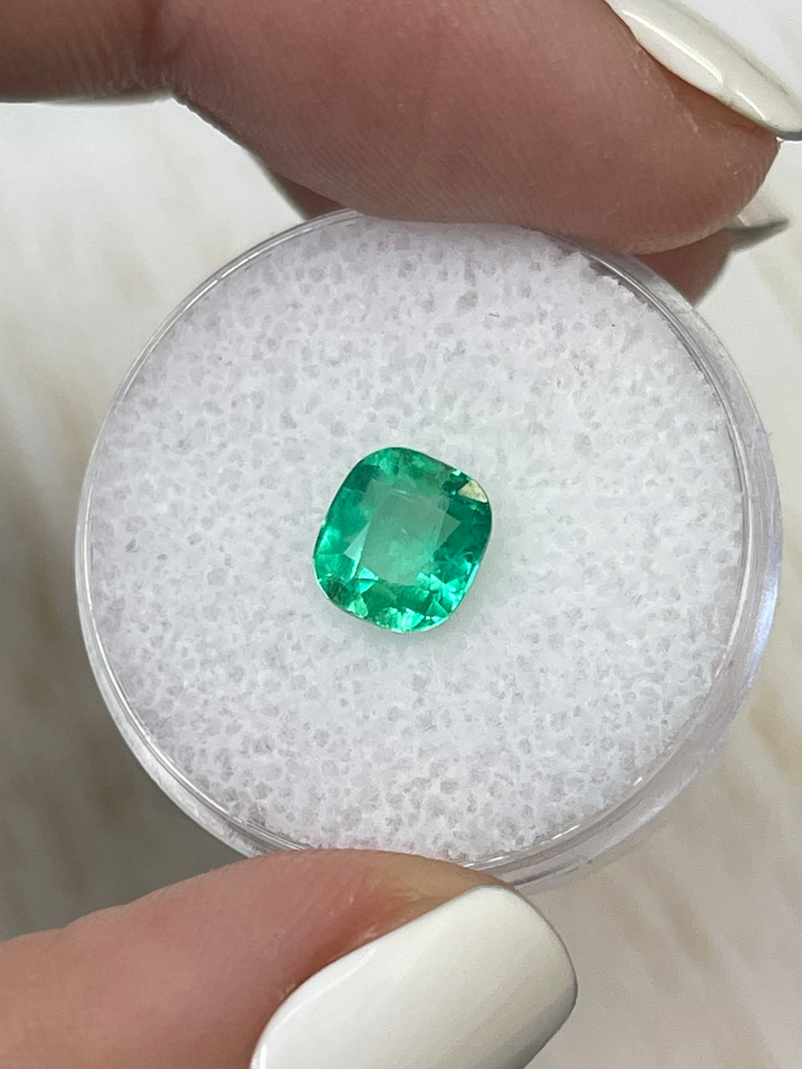 Vibrant Apple Green Colombian Emerald - 1.53 Carat Cushion Shaped Gem